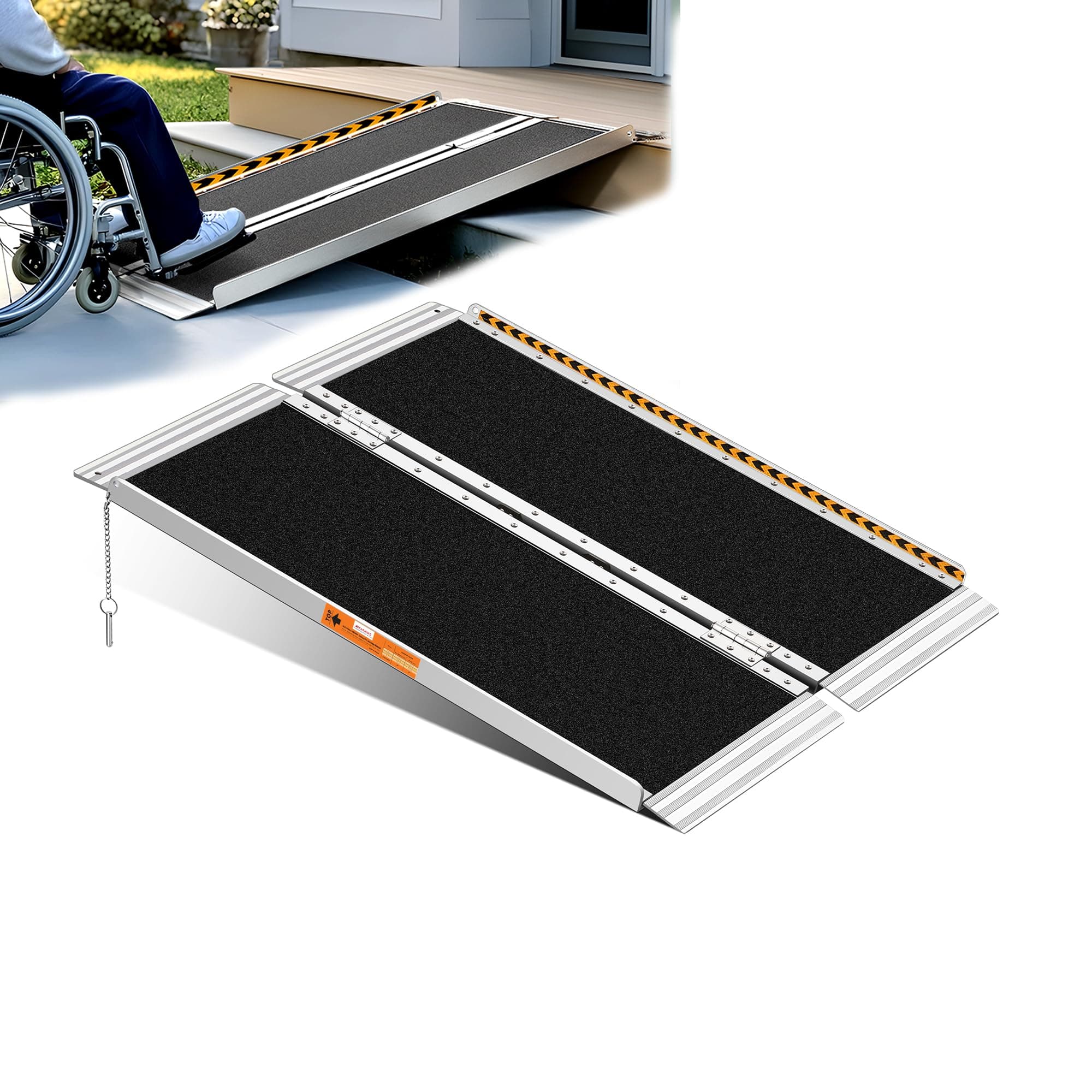 3 Feet Portable Wheelchair Ramp, Lightweight Aluminum Folding Handicap Ramp with Handle, Non-Slip Door Threshold Wheelchair Ramps for Home, Wheel Chair Ramp for Home Steps, Stairs, Doorways