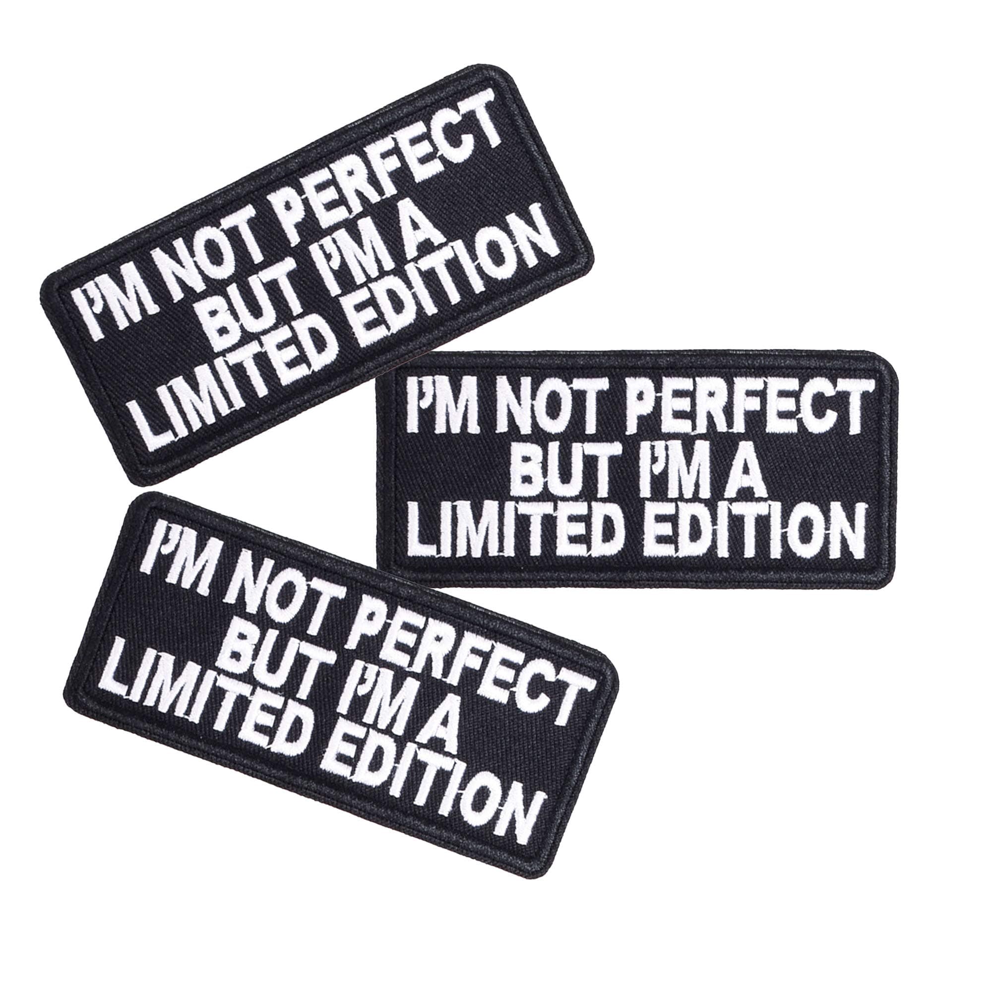 U-Sky Sew or Iron on Patches for Clothing, I am not Perfect but i am a Limited Edition Letter Patch for Jackets, Applique Patches for Jeans, Pack of 3pcs, Size: 3.93x1.77inch