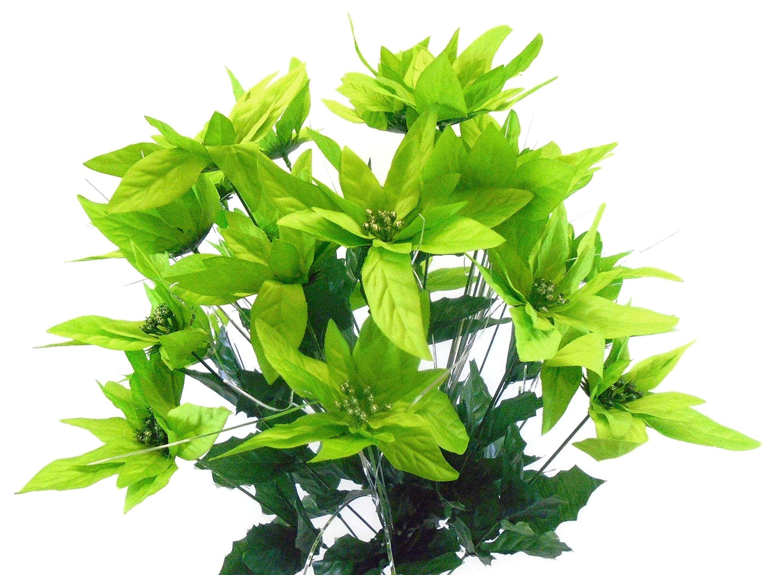 Lime Christmas Poinsettia Bush 24 Artificial Silk Flowers 24" Bouquet 030 LIM