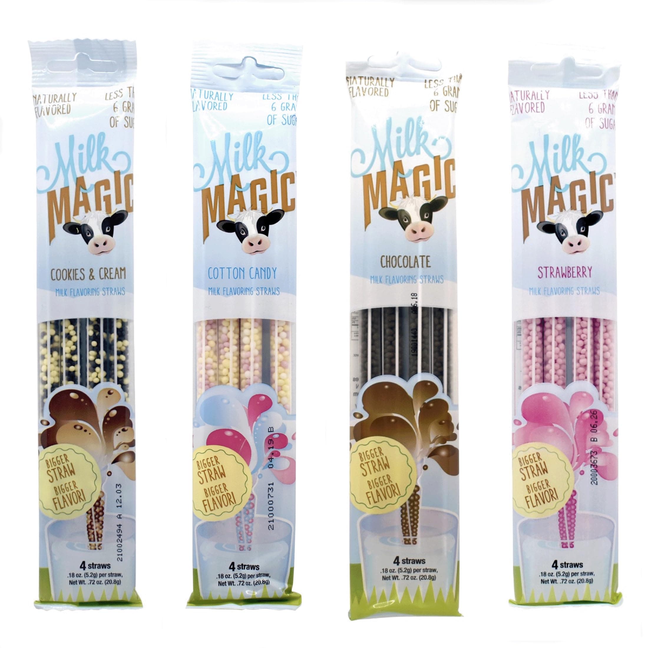 Flavoring Straws, 4pk Flavor Variety Pack of Chocolate, Strawberry, Cookies & Cream, and Cotton Candy, 16 Count-4 Flavor Straws of Each Flavor