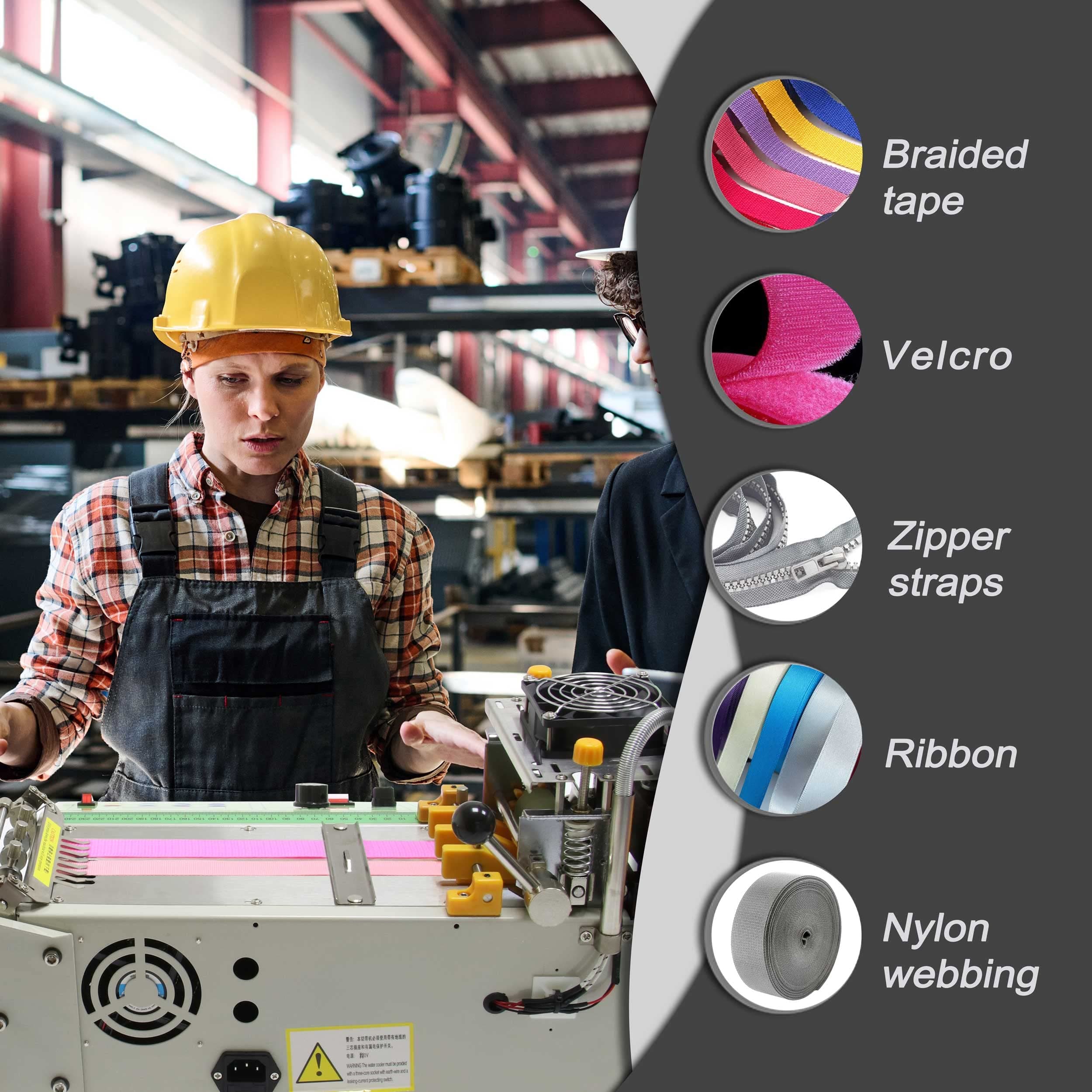 Webbing Cutting Machine, Hot and Cold Webbing Cutter for Elastic Band Zipper Belt Cotton Nylon Ribbon Strip