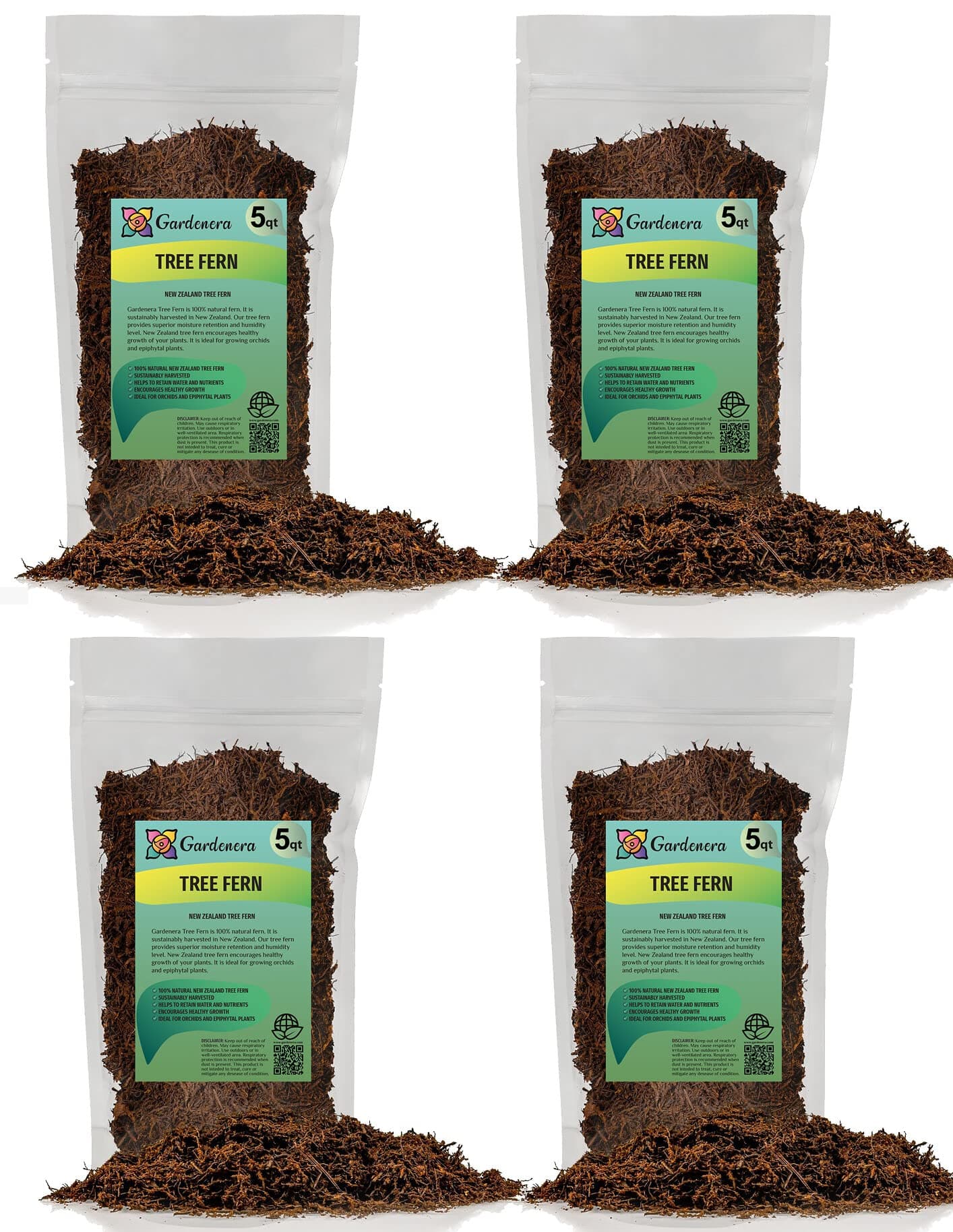 Premium New Zealand Tree Fern by GARDENERA - 20 Quart - Orchid and Epiphytal Plants Growing Medium and Reptile Substrate (4 Bags of 5 Quart)