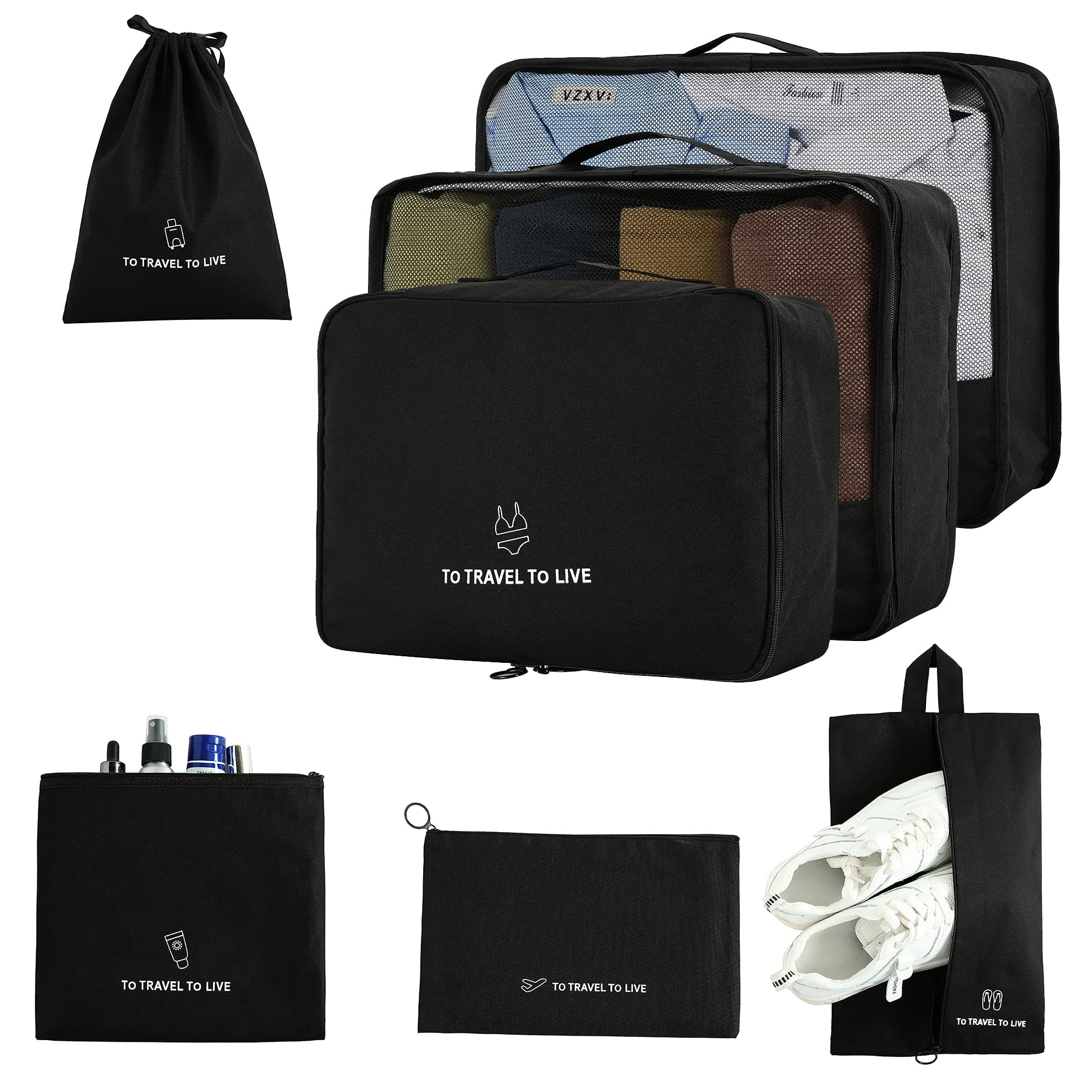 FOREMS 7 Set Packing Cubes Travel Luggage Organizers With Laundry Bag,Shoe Bag And Toitetrybag,Lightweight Luggage For Carry On Suitcase