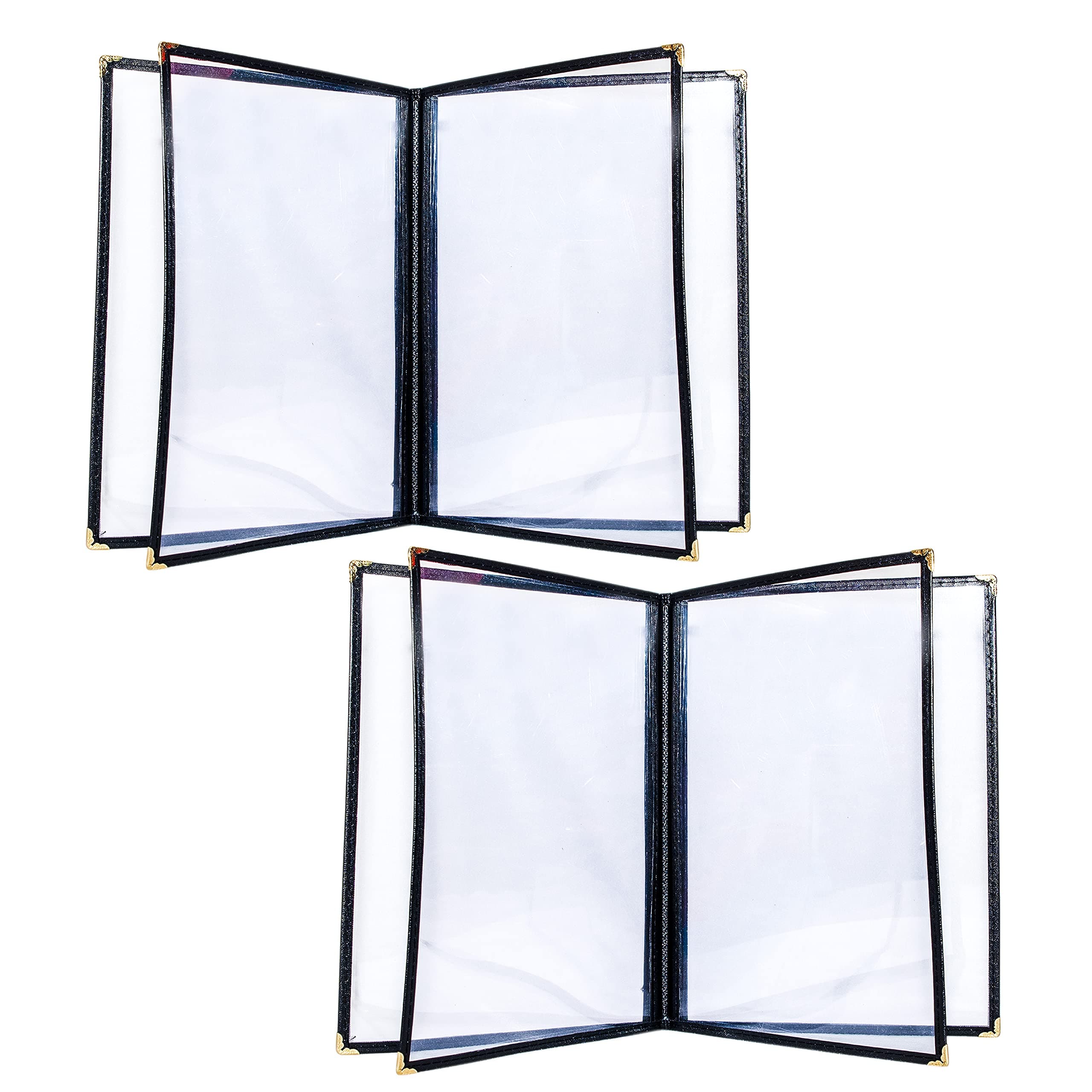 ZHENYI 2PCS 8.5 x 11 Inch Menu Covers,4 Page 8 View Transparent Restaurant Menu Covers, Fits A4 Size Paper，Bar Cafe Restaurant Book Black Folder
