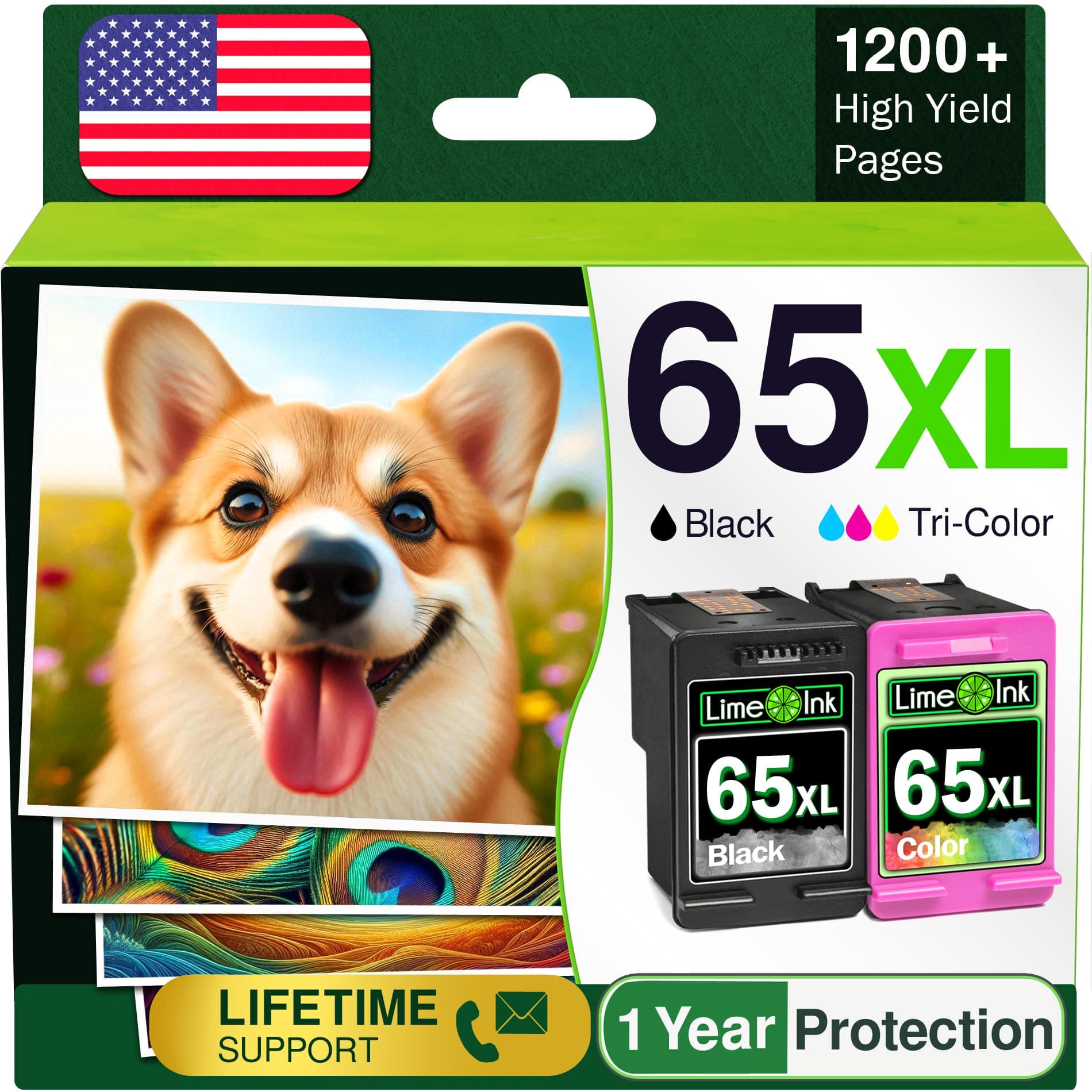 Limeink 2 Remanufactured Ink Cartridges Replacement for HP Ink 65 65XL for HP 65 Ink Cartridges Black Color Combo Pack for HP65 XL Ink Cartridges 65xl Ink Cartridge for HP Printers - 1 Black, 1 Color