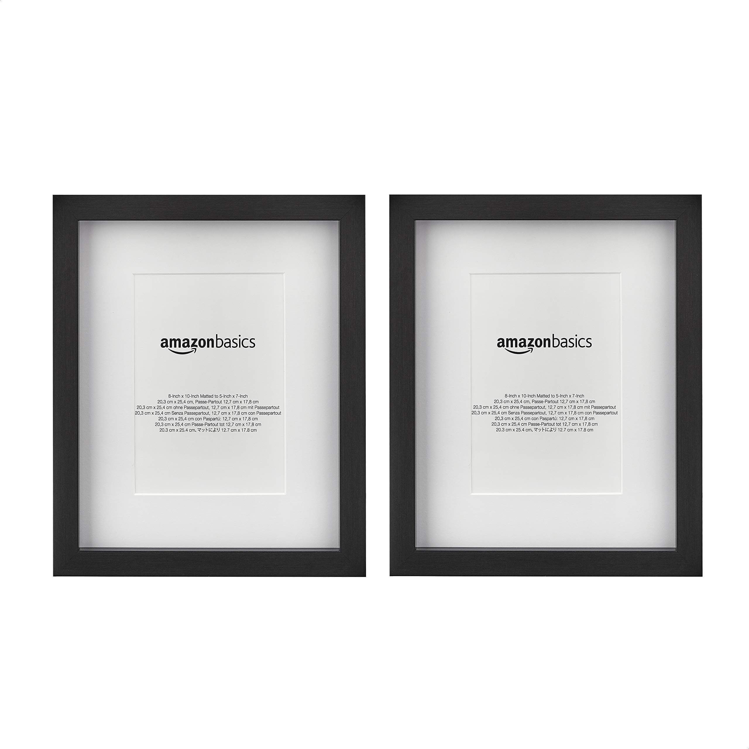 Amazon Basics 20.32 CM x 25.4 CM Rectangular Photo Picture Frame or 12.7 CM x 17.78 CM with Mat, 2-Pack, Black