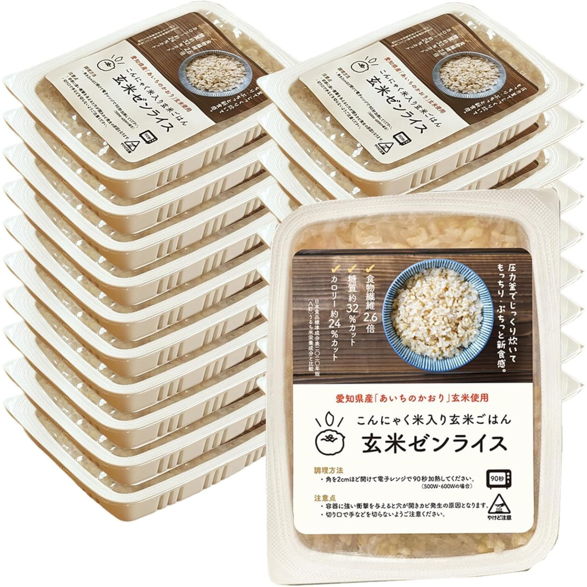 【Izukappa froｍ Japan】160g x 20pc of Brown Zen Rice, Low-Calorie Option, Shirataki Rice, Just 90 Seconds in Microwave, Easy to Prepare & Store