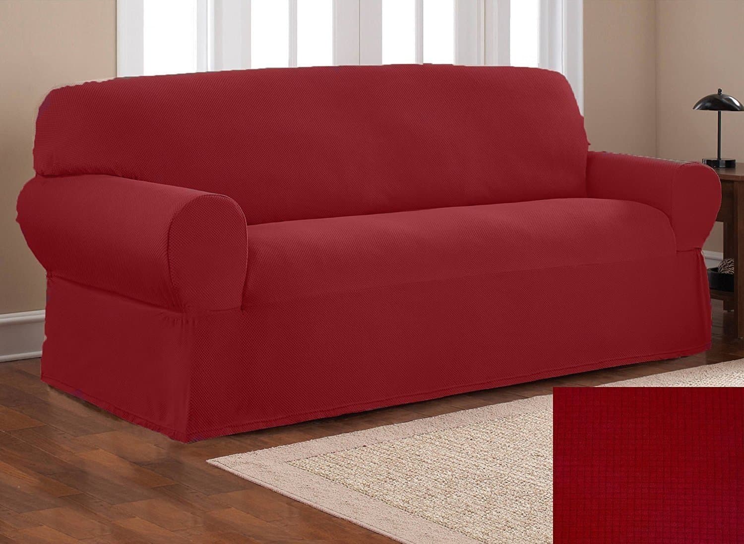 Fancy Linen Stella Stretch Fabric Sofa Slipcover Sofa Cover Solid New # Stella (Burgundy)
