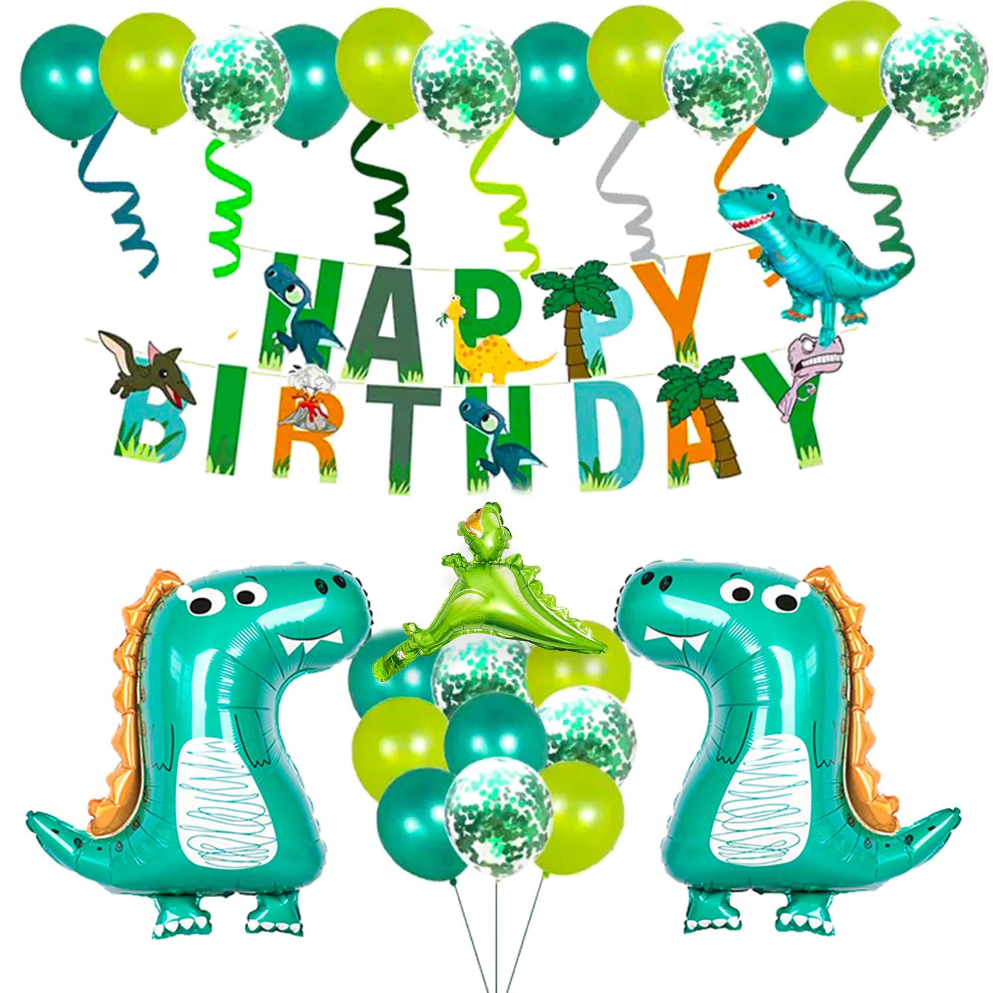 LilyZheng Dinosaur Birthday Decorations Cute Dinosaur Balloon Dino Party Supplies Happy Birthday Banner Confetti Green Latex Balloon Baby Shower Decos Boys and Girls