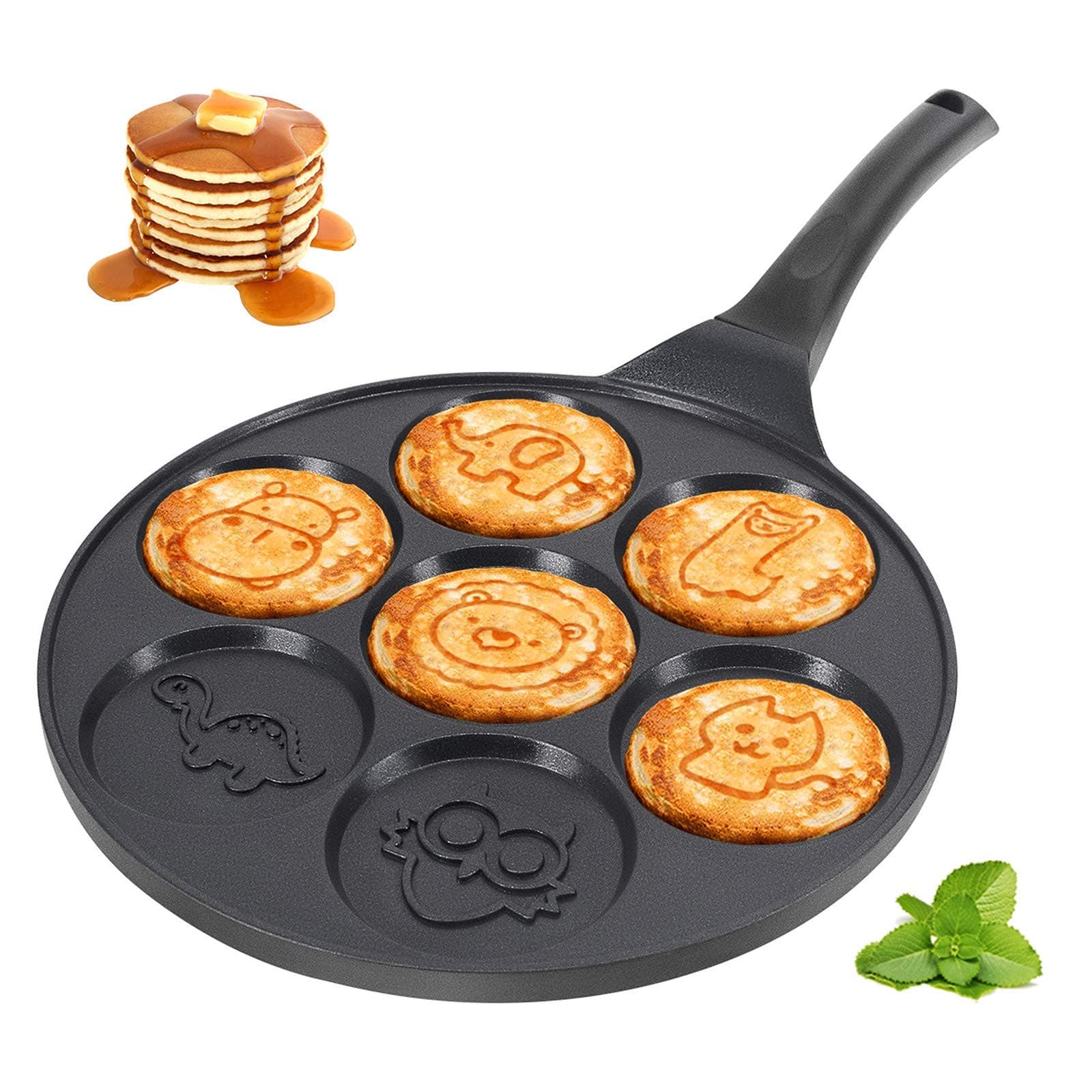 Pancake Pan Pancake Griddle with 7 Flapjack Animals Molds Pancake Maker Skillet Non-stick Breakfast Pan for Pancake, Blinis,Omelettes, Fried Eggs, black