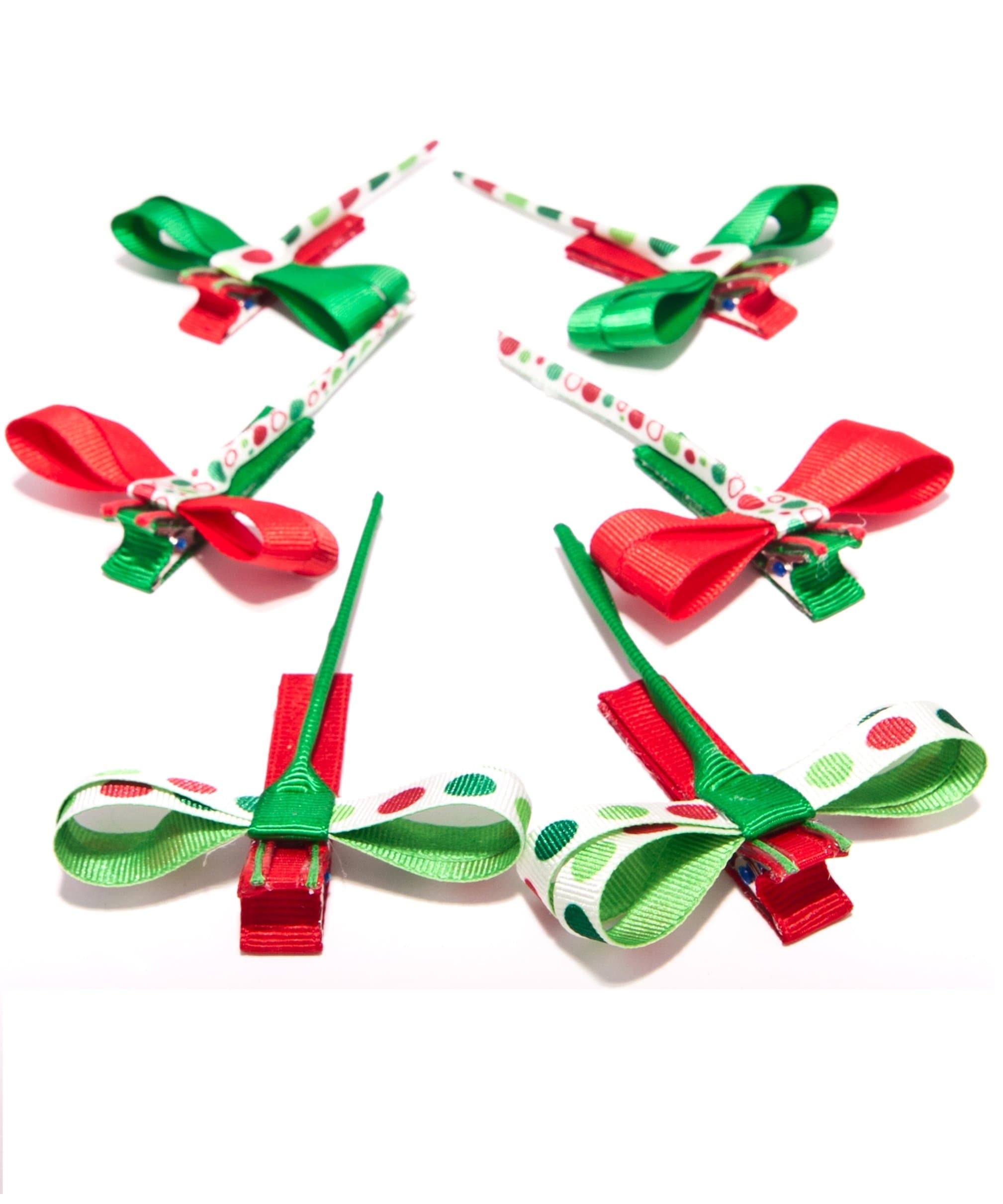 Little Miss Purple Wings Collection - Set of 3 Pairs of Dragonfly Hair Clips for Kid Girls and Baby Girls - Assorted Large Polka Dots