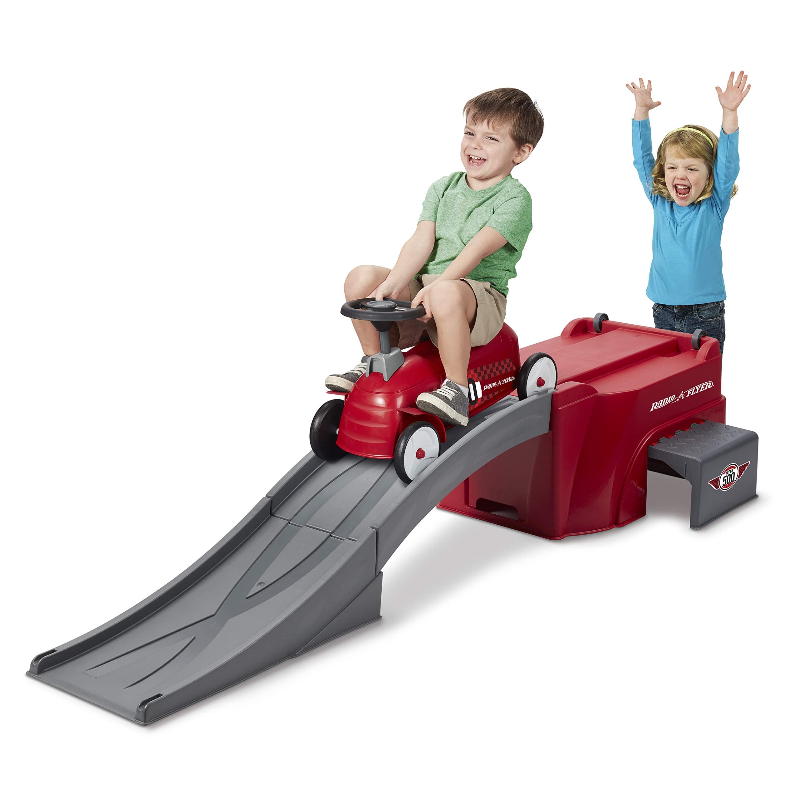 Radio Flyer Ride On Kids Toy, Indoor and Outdoor Sport Car with Ramp, 500, Red