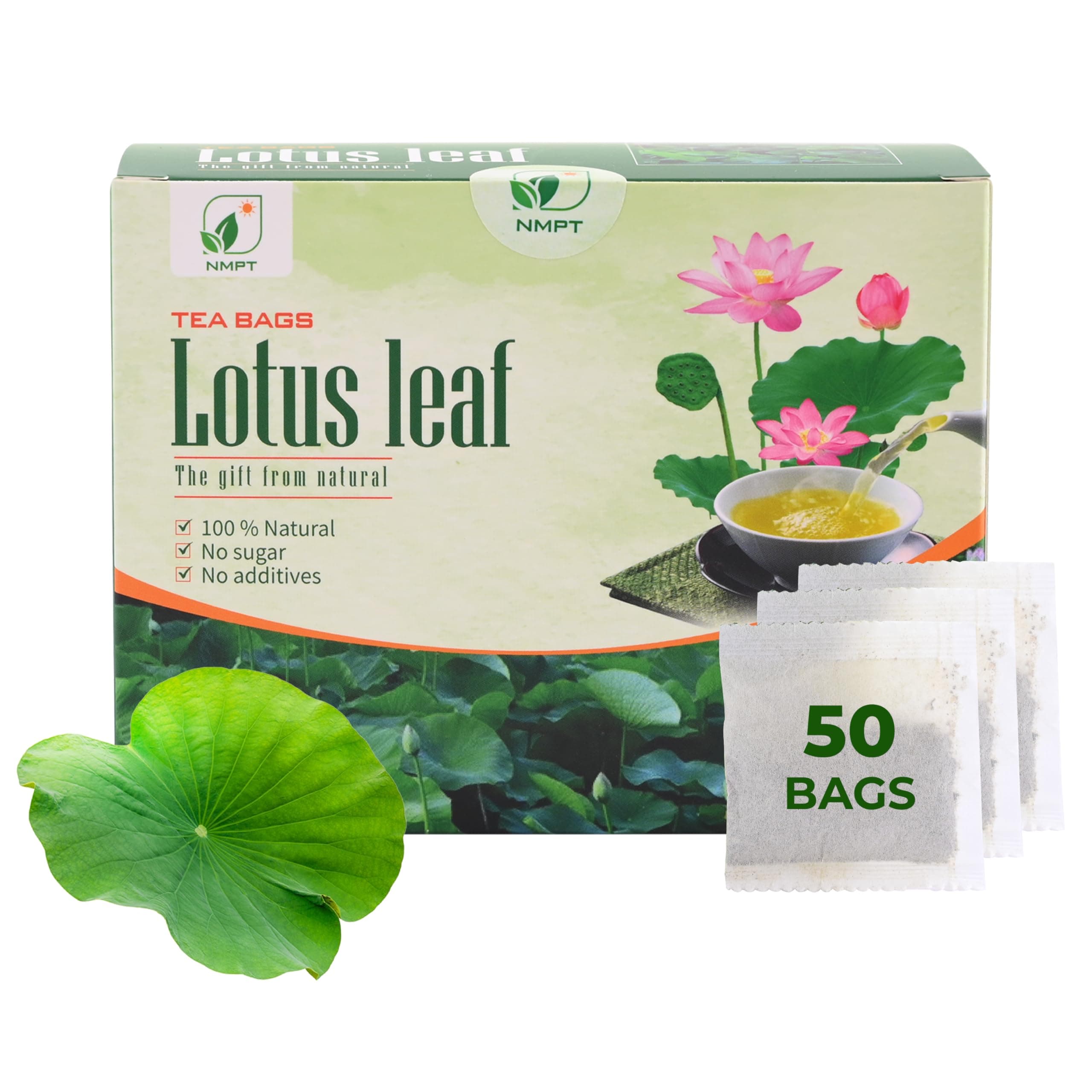 NMPT Dried Lotus Leaf Tea, 100% Hand Pick, Organic Herbal Tea, 50 Tea Bags, Gluten Free, Dairy Free, Sugar Free & 100% Natural, Energy Boost & Health Support