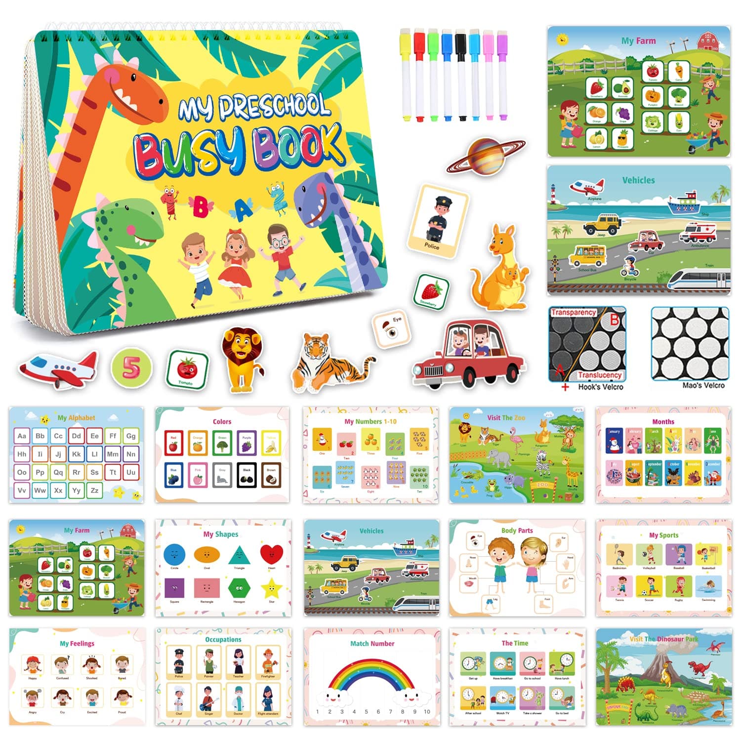 LZLPACKING My First Baby Busy Books, Busy Board Toys Book Montessori Toddler Book Early Educational Learning Toy Pocket Chart Cards with Matching Game Puzzle