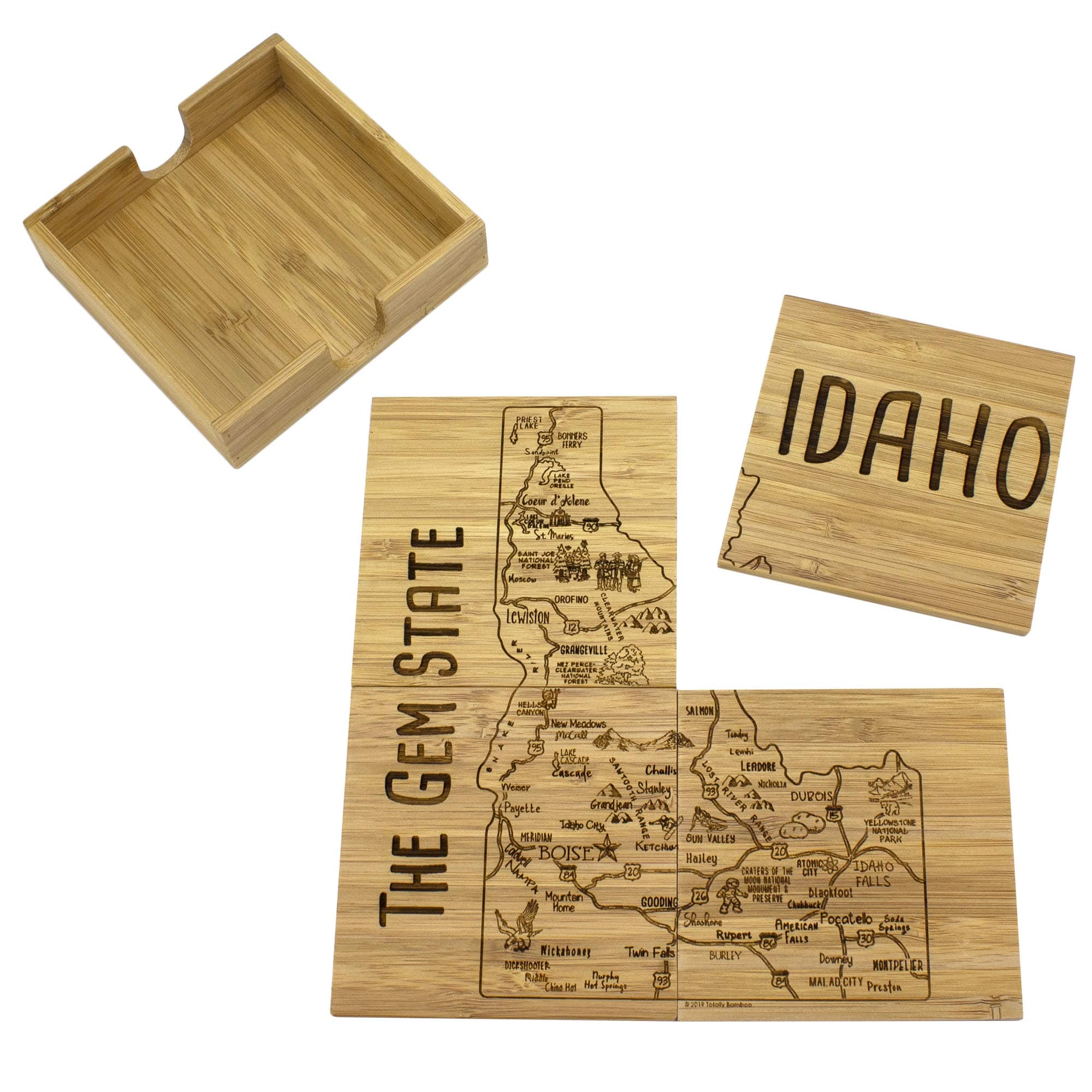 Totally Bamboo Idaho State Puzzle 4 Piece Bamboo Coaster Set with Case