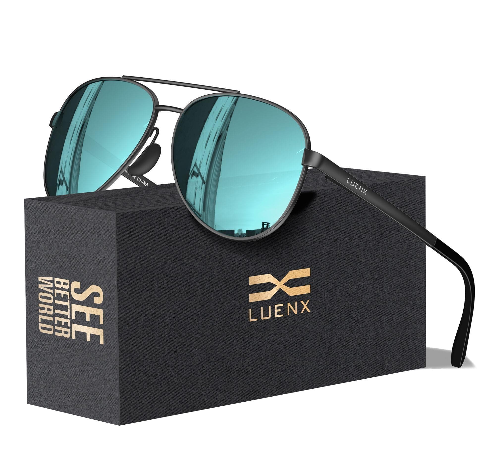 LUENX Aviator Sunglasses for Women Men Polarized Lens with Accessories - UV 400 Protection 60MM