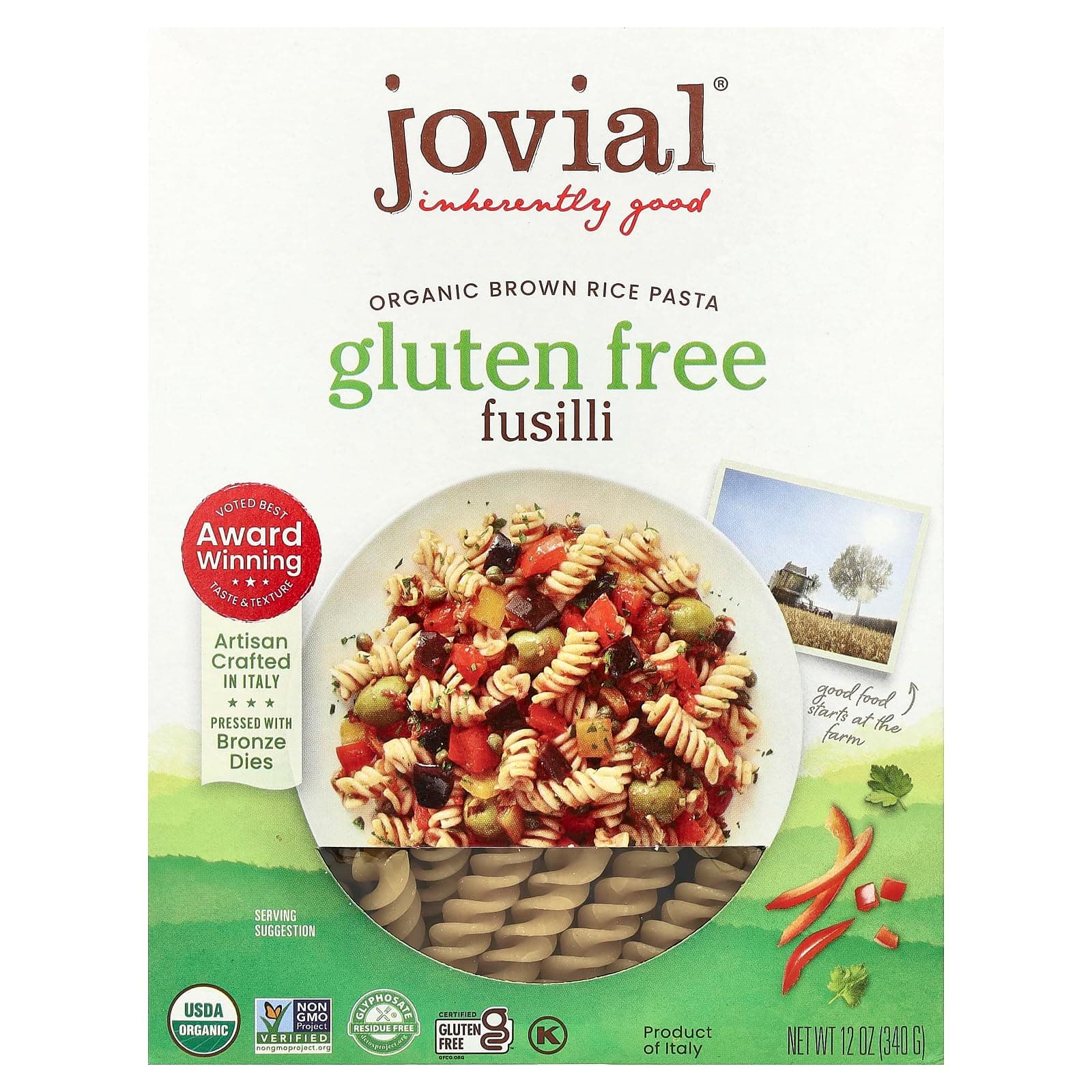 Jovial Pasta - Organic - Brown Rice - Fusilli - 12 Oz