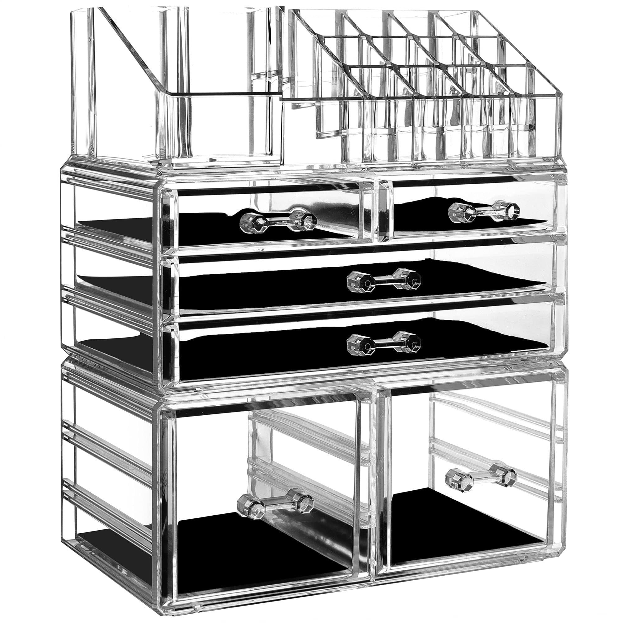 Cq acrylic Clear Makeup Organizer And Storage Stackable Large Skin Care Cosmetic Display Case With 6 Drawers Make up Stands For Jewelry Hair Accessories Beauty Skincare Product Organizing,Set of 3