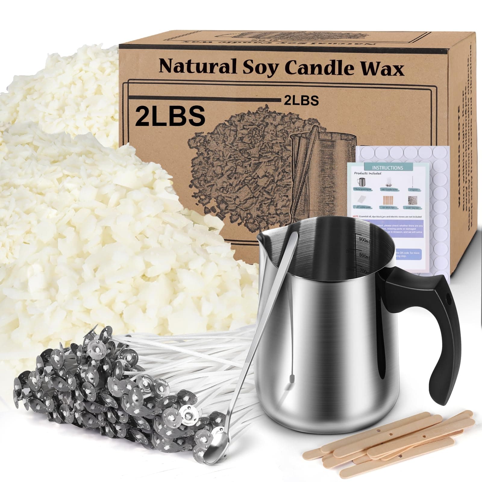 Soy Wax Candle Making Kit Supplies, Natural Candle Wax For Candle Making, DIY Art&Crafts Kit for Adults,Beginner, Including 2lbs Soy Wax Flakes, 100 Candle Wick, 10 Centering Devices, Melting Pot