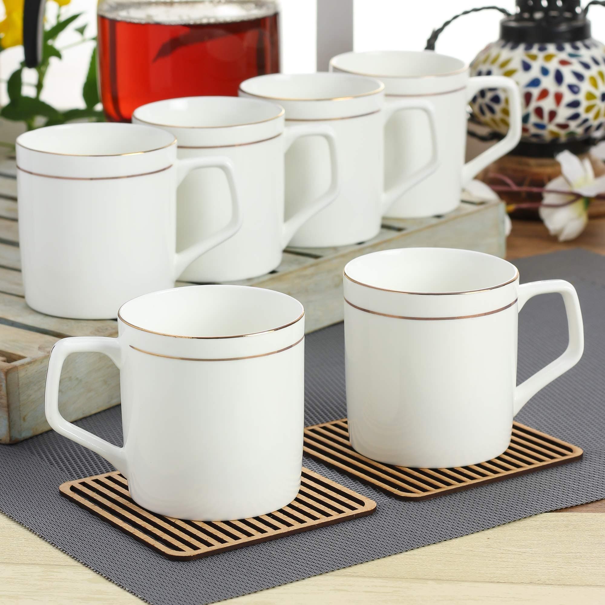 Elegant Gold Line Coffee/Tea Cups Set of 6 Perfect for Daily use 180 ml, White, Standard (Director-Set of 6)