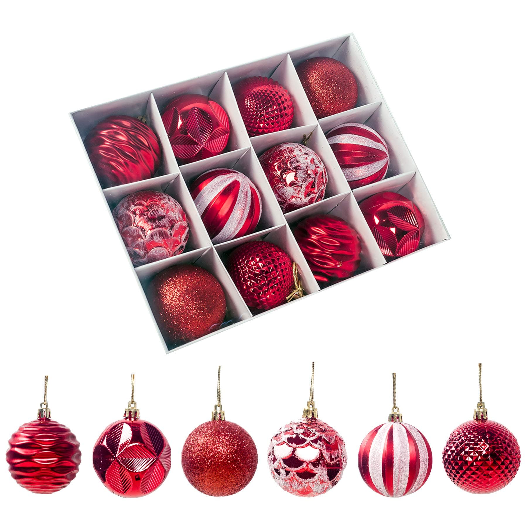 Sada 2.36'' 12pcs Red Christmas Ball Ornament Decoration -Shatterproof Christmas Decorations Tree Ball Ornaments for Holiday Wedding Party Decorat
