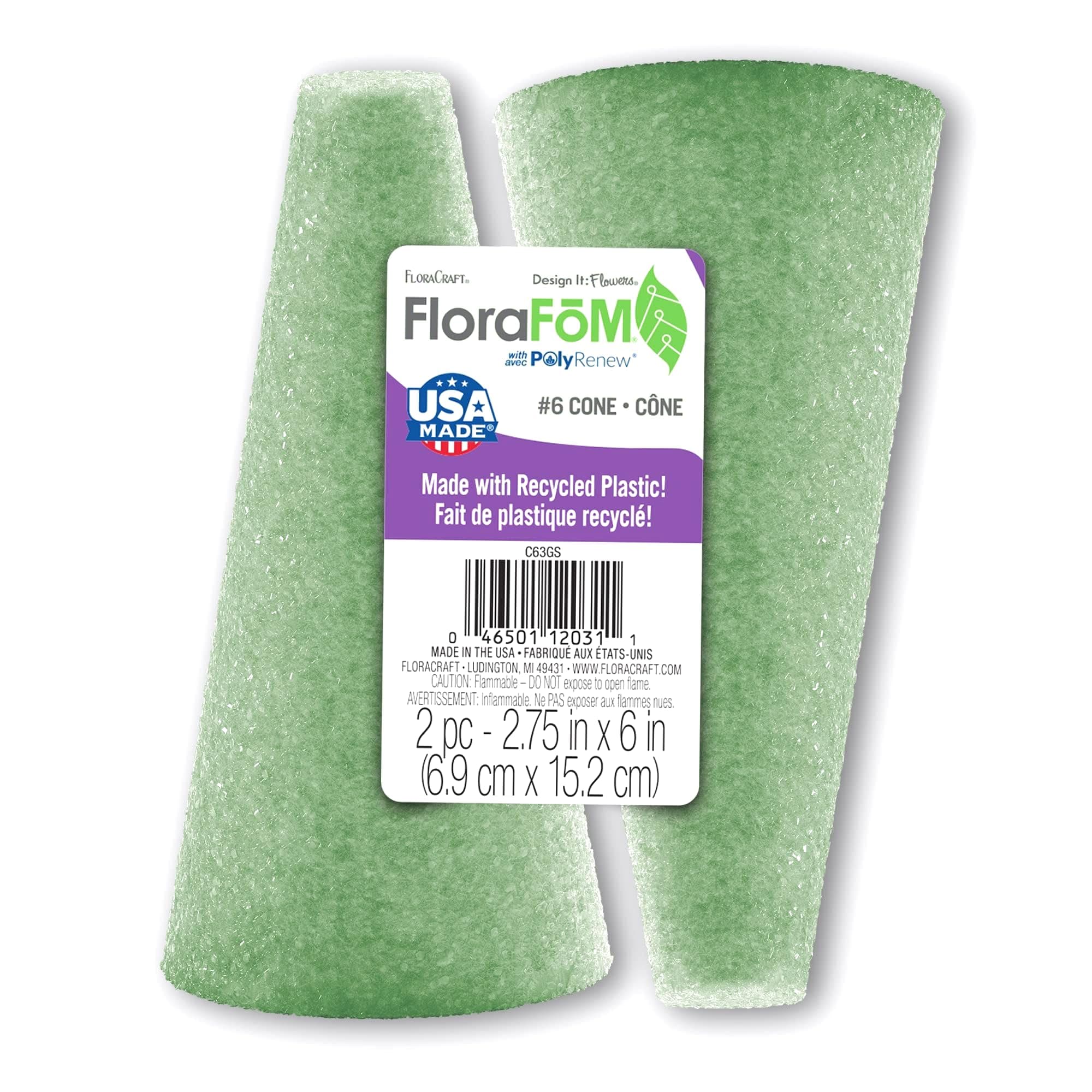 FloraFōM 2 Piece Cone 2.75 Inch x 6 Inch Green