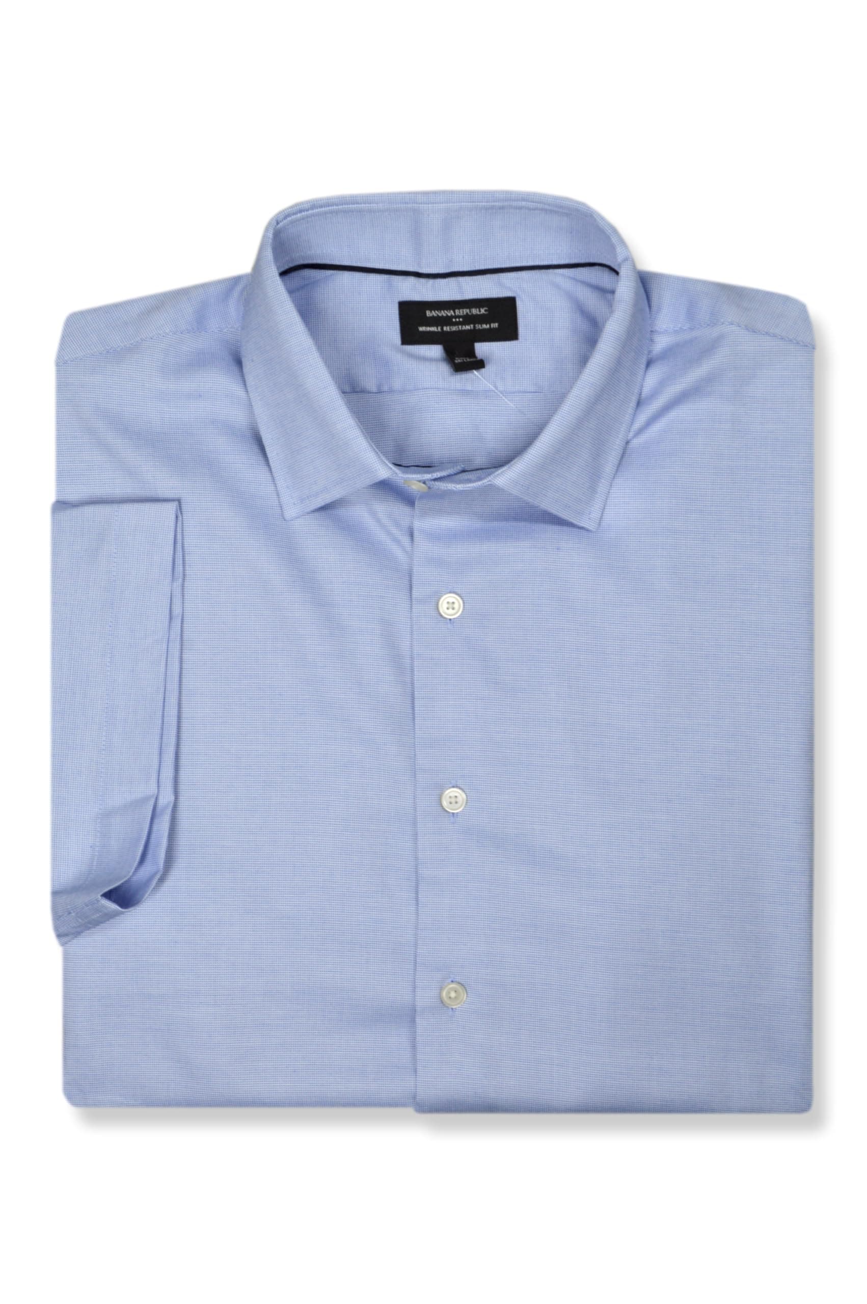 Banana Republic Mens 461210 Slim Fit Untucked Short Sleeve Button Down Shirt,
