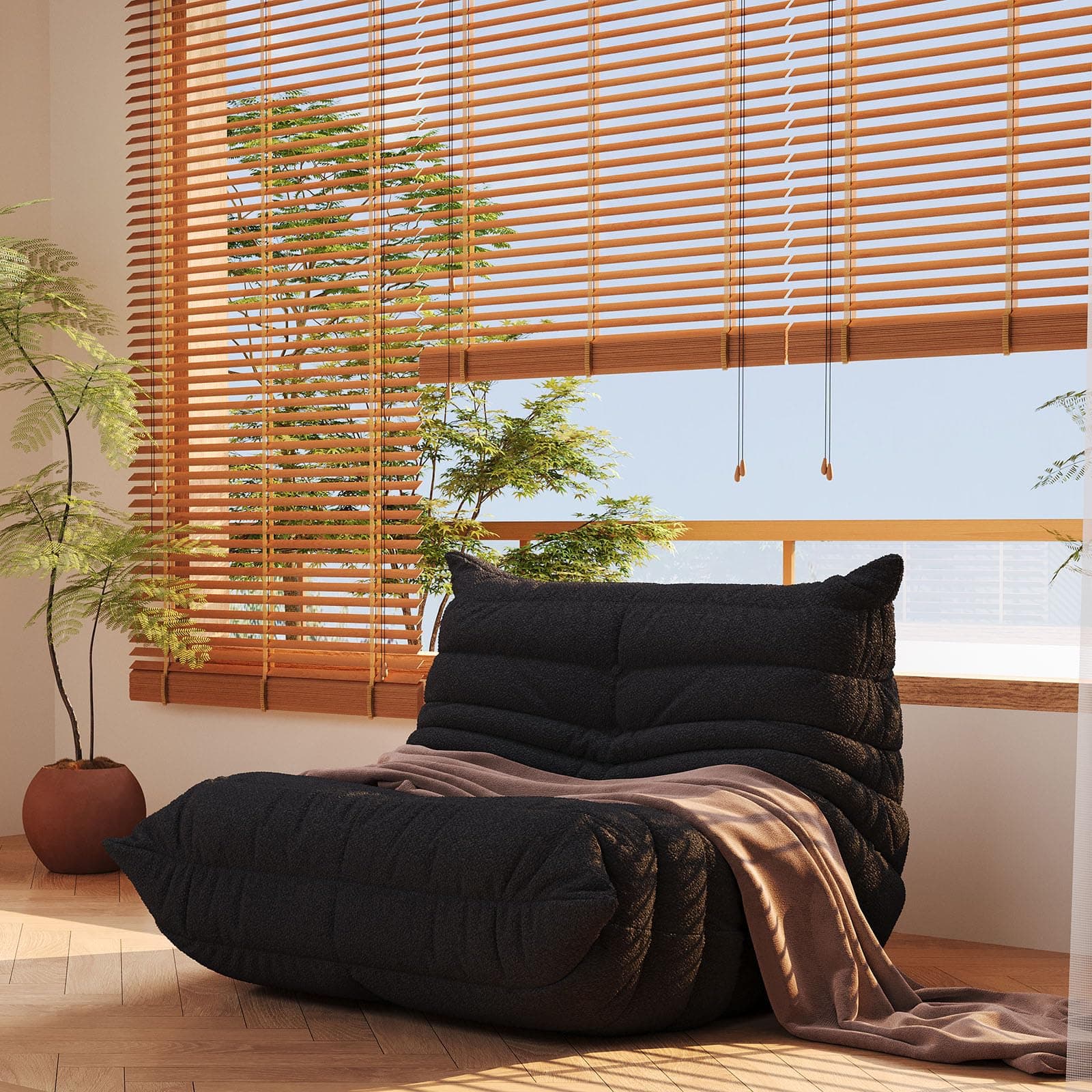 Bean Bag Chair, Fireside Chair, Large Bean Bag Chair for Adults, Bean Bag Chairs for Teens with High-Resilience Foam, Non-Slip Base Floor Lounge Sofa,Living Room (Black, Single)