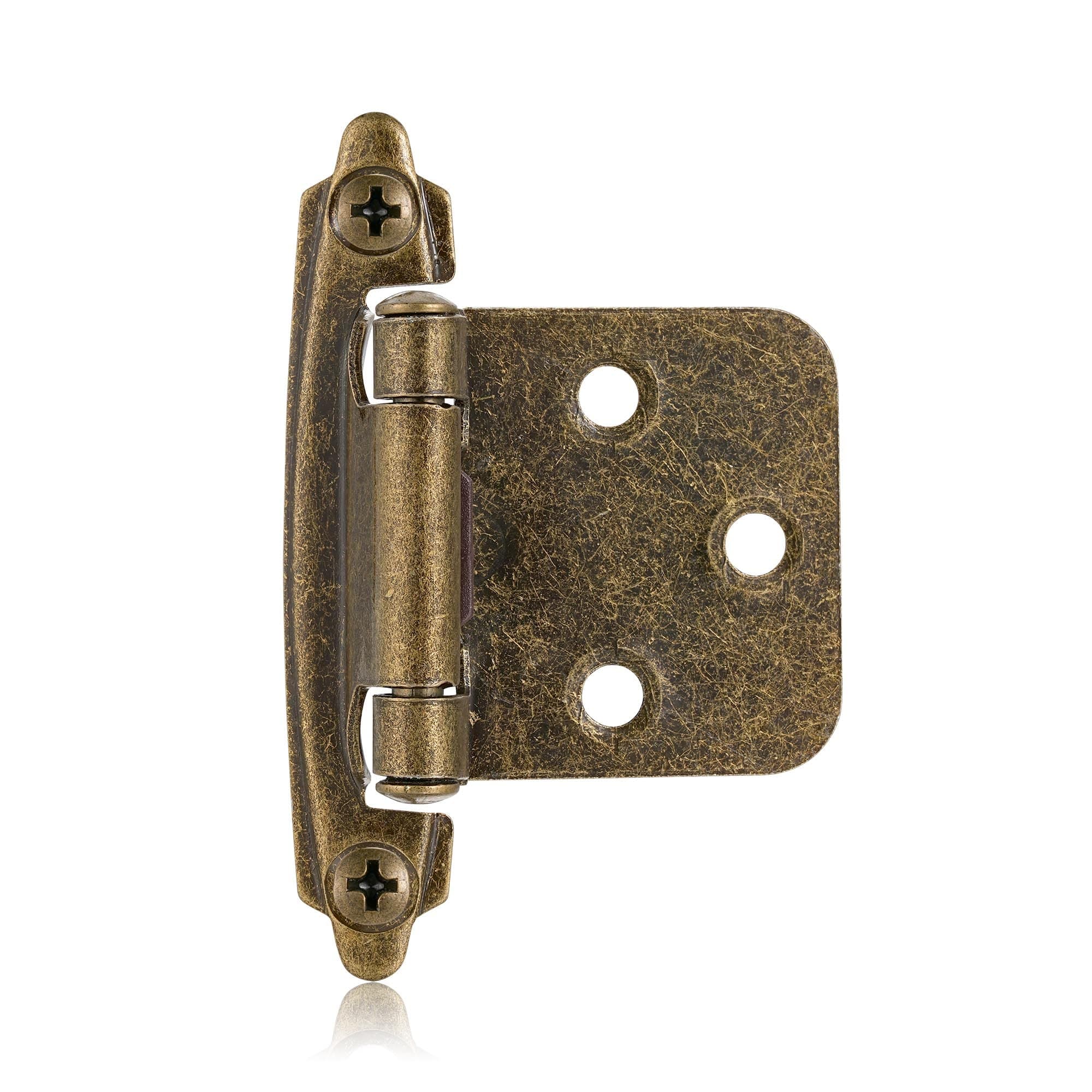 4 Pack (2 Pairs) Antique Brass Self Closing Cabinet Hinges for Kitchen Cabinet Door, 1/2" Overlay (Variable) Semi Concealed Kitchen Cabinet Hinges