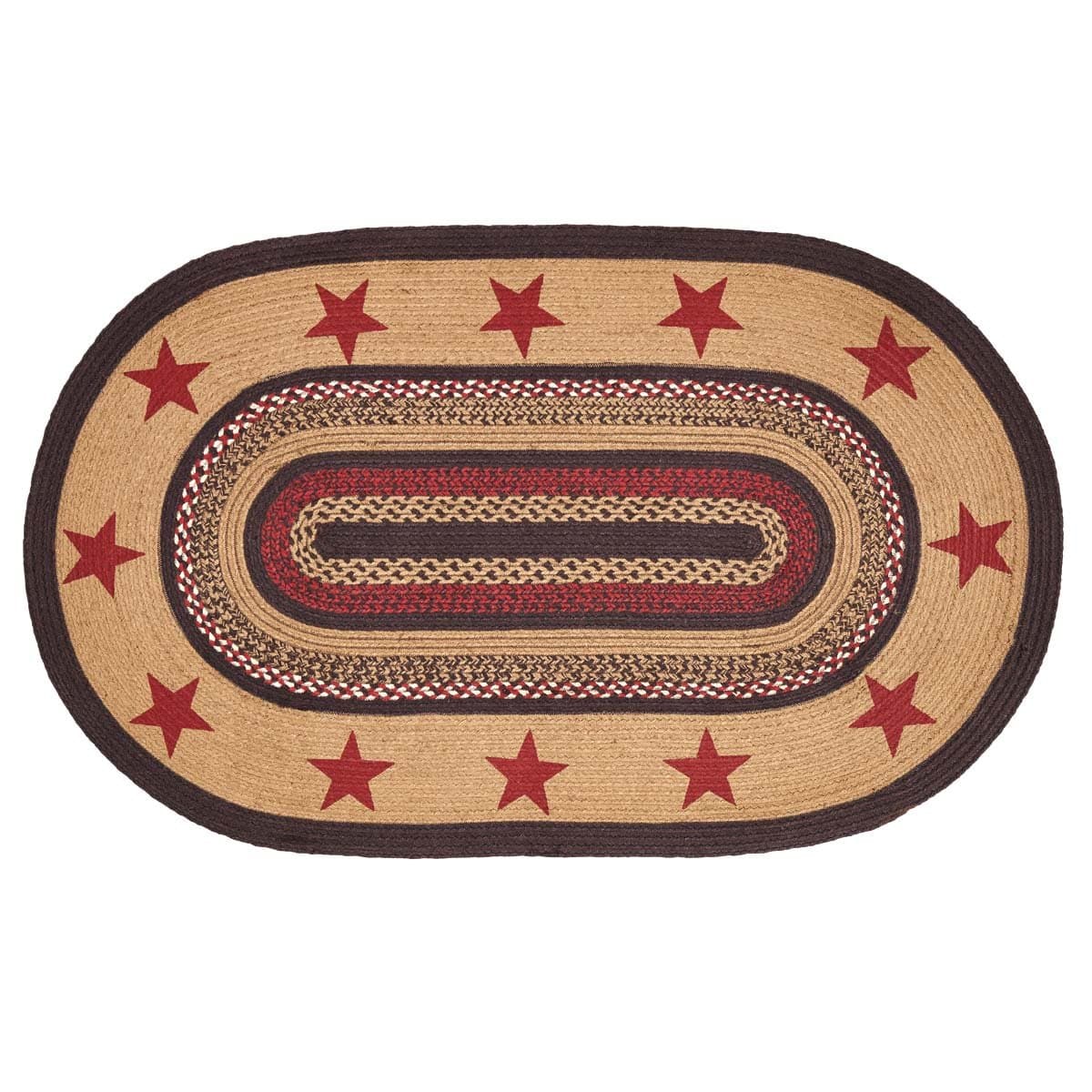 VHC Brands Landon Area Mat Jute Country Star Pattern for Living Room Rug, Oval 3x5', Starss