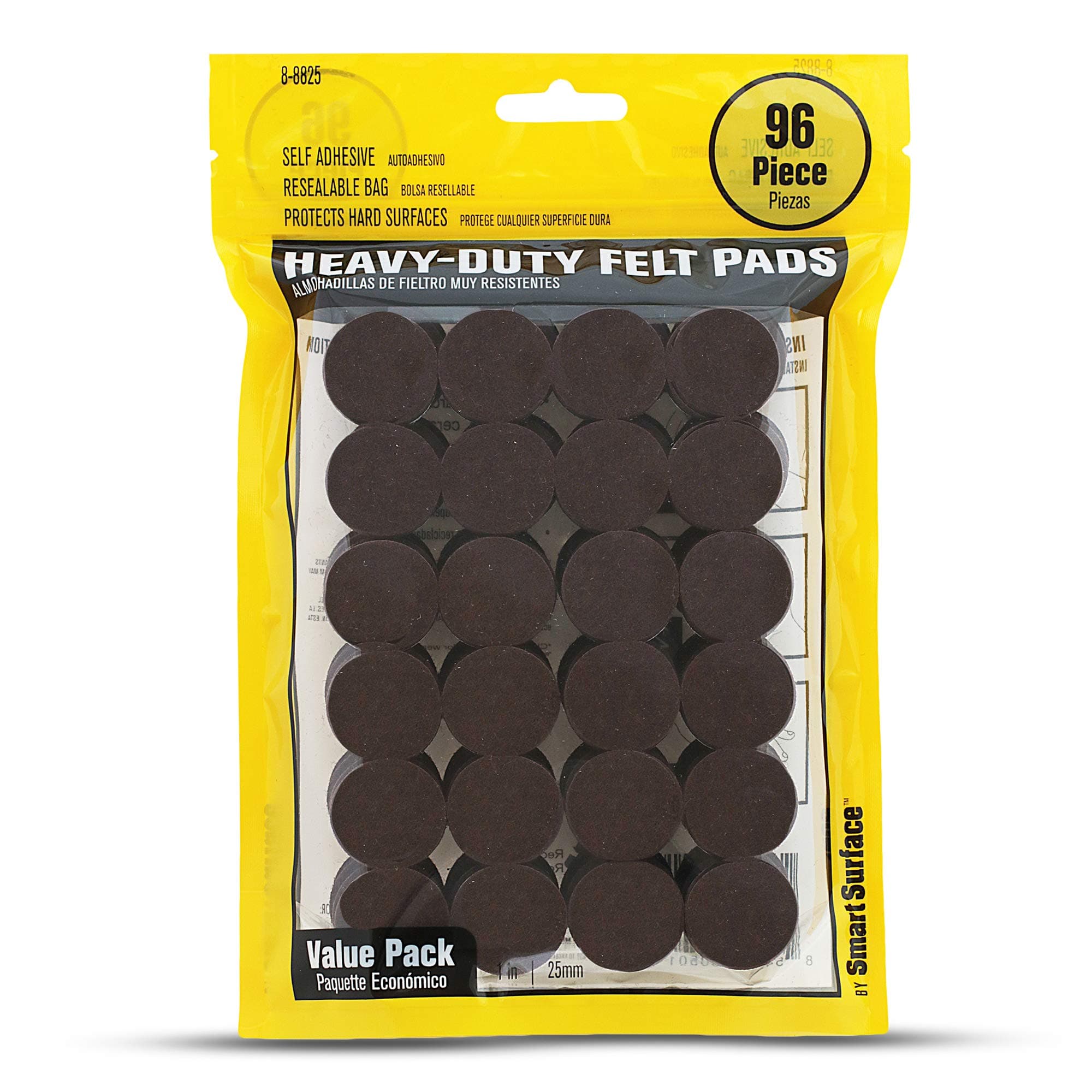 8825 Heavy Duty Self Adhesive Furniture Felt Pads 1-Inch Round Brown 96-Piece Value Pack in Resealable Bag