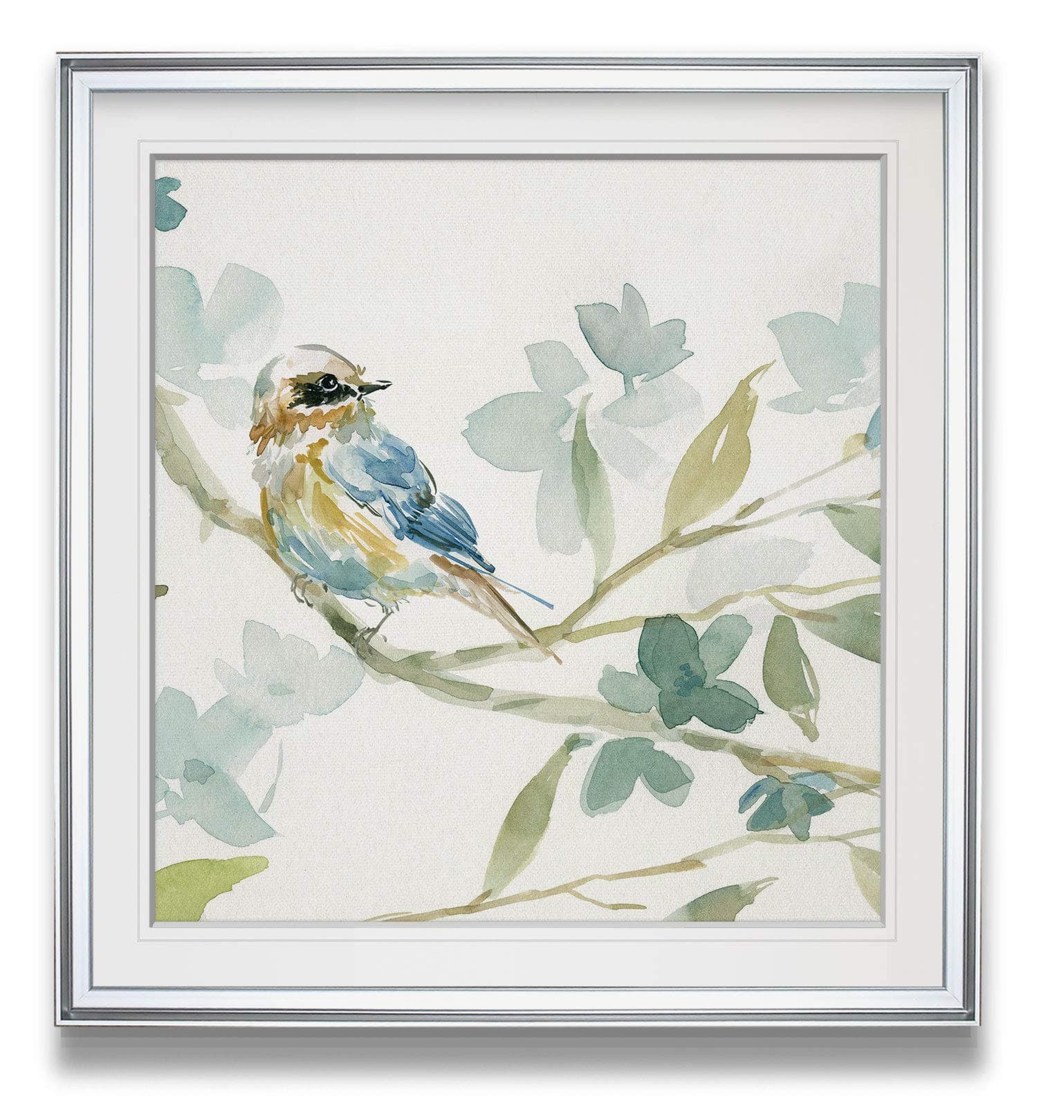 Renditions Gallery SF-19756-2222 Spring Melody I Contemporary Artwork Bird Art Framed Scenic Giclee Canvas Prints Animals Wall Decor Painting, 22x22, Silver