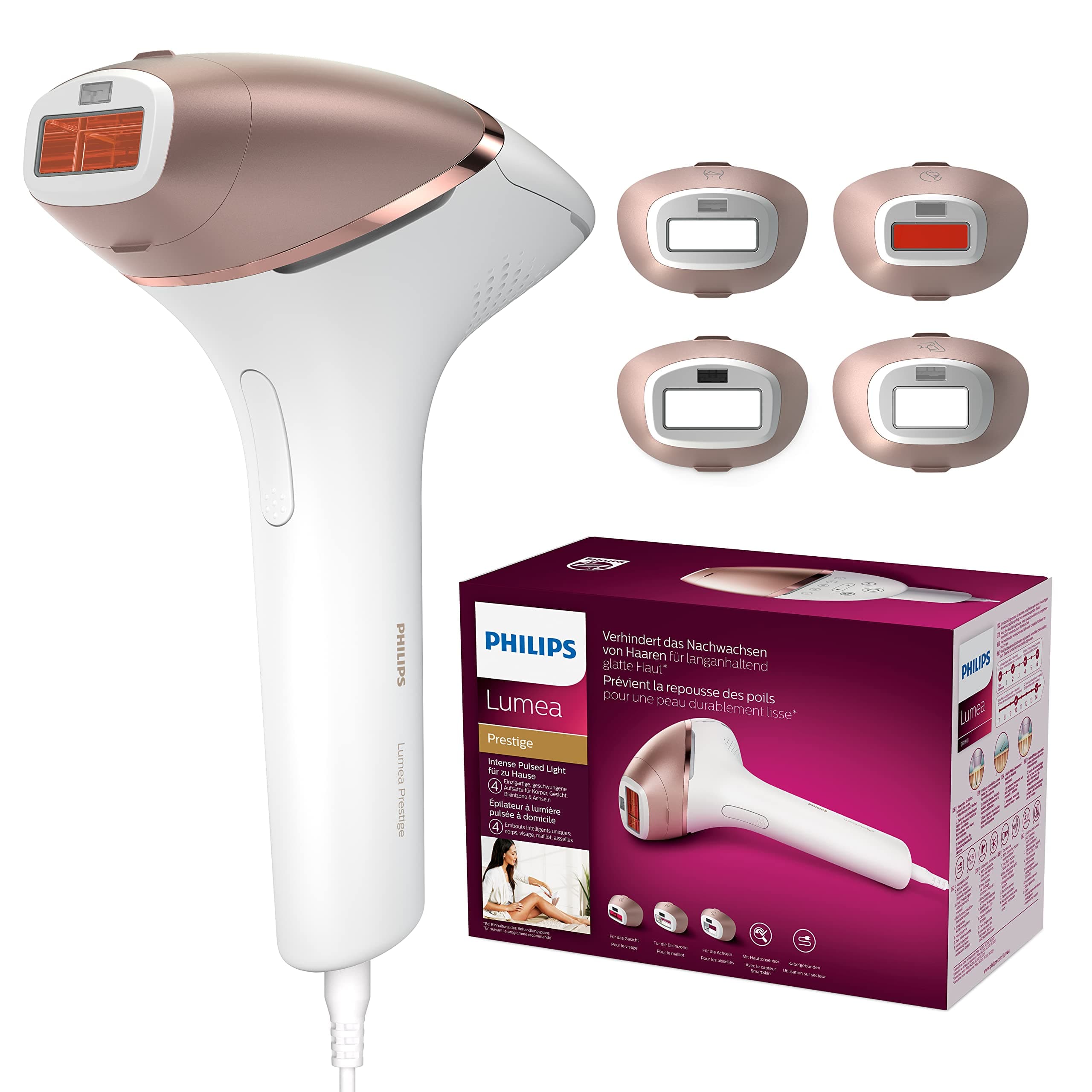 Philips Lumea 8000 Series, IPL Hair Removal Device, Laser Hair Removal Alternative, SenseIQ Technology, 4 Attachments for Body, Face, Bikini and Underarms, Model BRI948/00