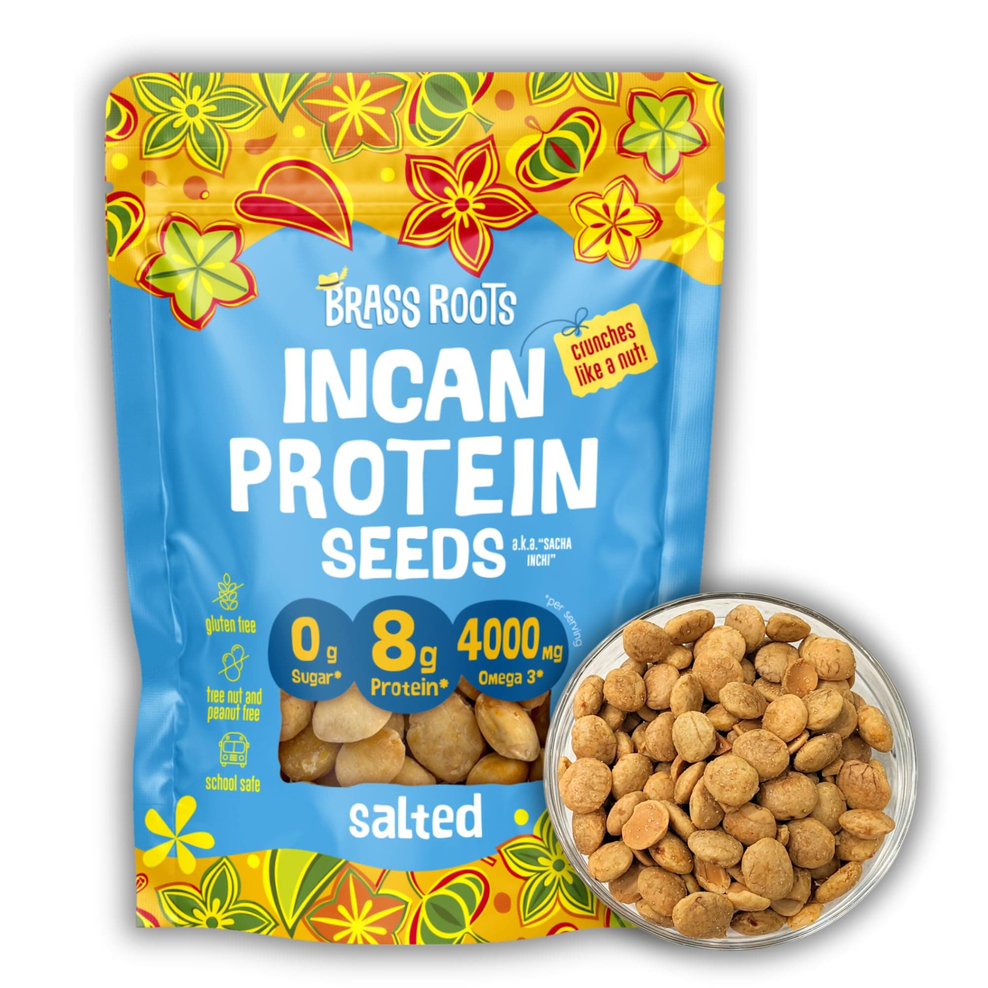 Brass Roots Organic Incan Protein Seeds - Salted - 10 oz, High Protein, School Safe, Nut Free, High Omega 3, Supports Gut Health, Good Source of Fiber, Shark Tank (10 oz (Pack of 1), Salted)