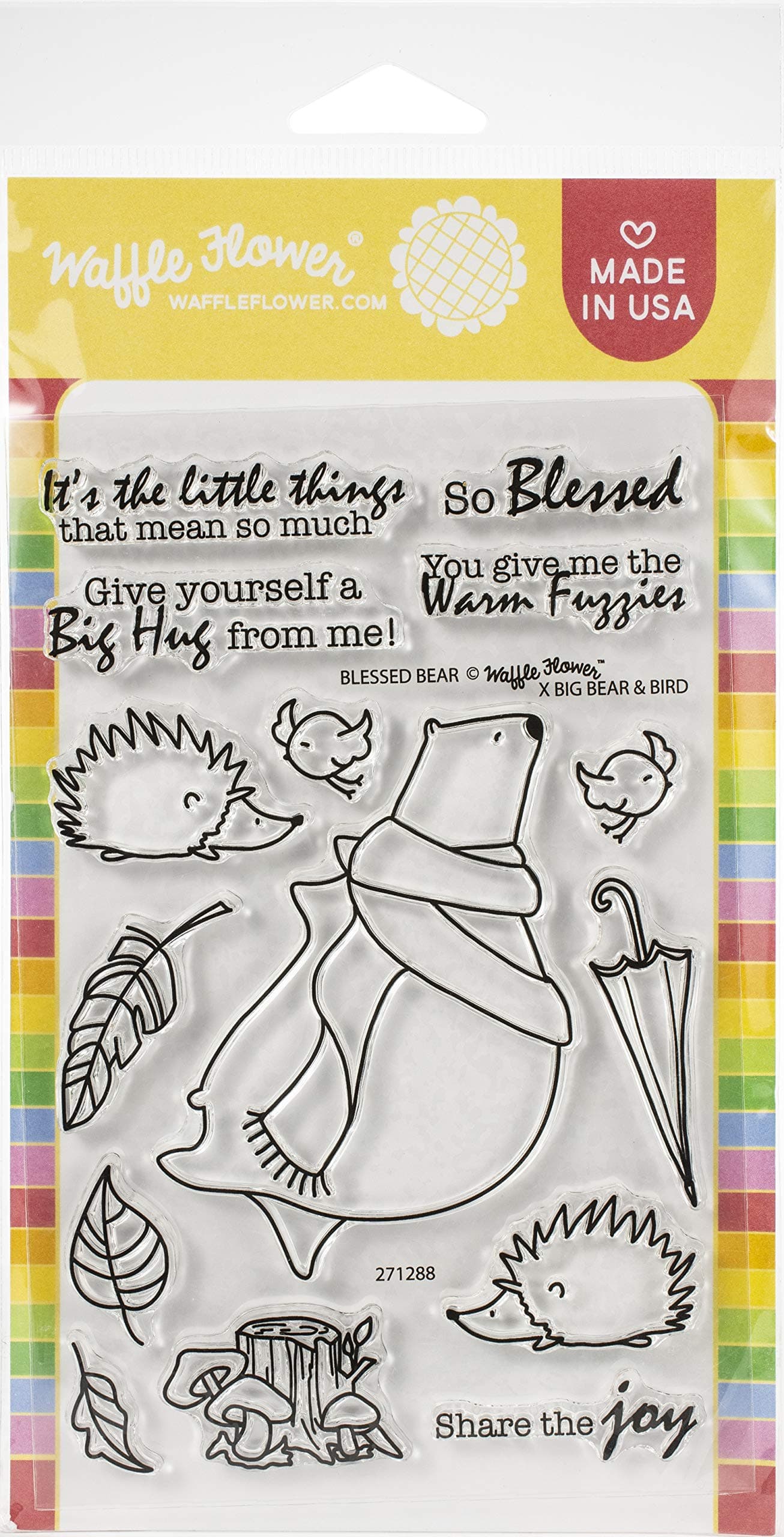 Waffle FlowerCRAFTS Clear Stamp 4X6 Bless Bear, One Size