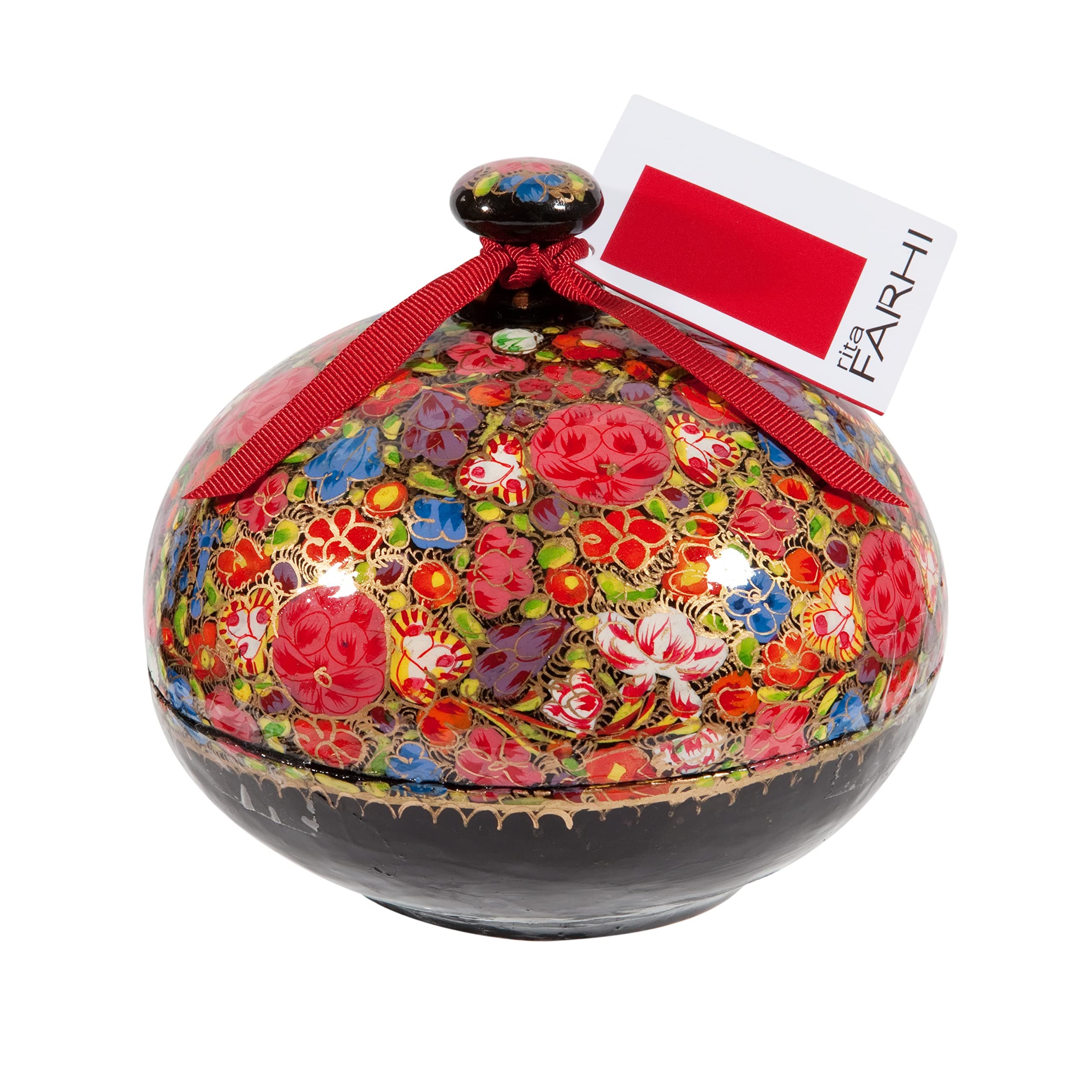 Rita Farhi Dark Chocolate Covered Gingers in a Handmade Papier Machè Bonbonnière - Luxury Chocolate Gift Box - 130 g - Floral - New Palm Oil Free Recipe