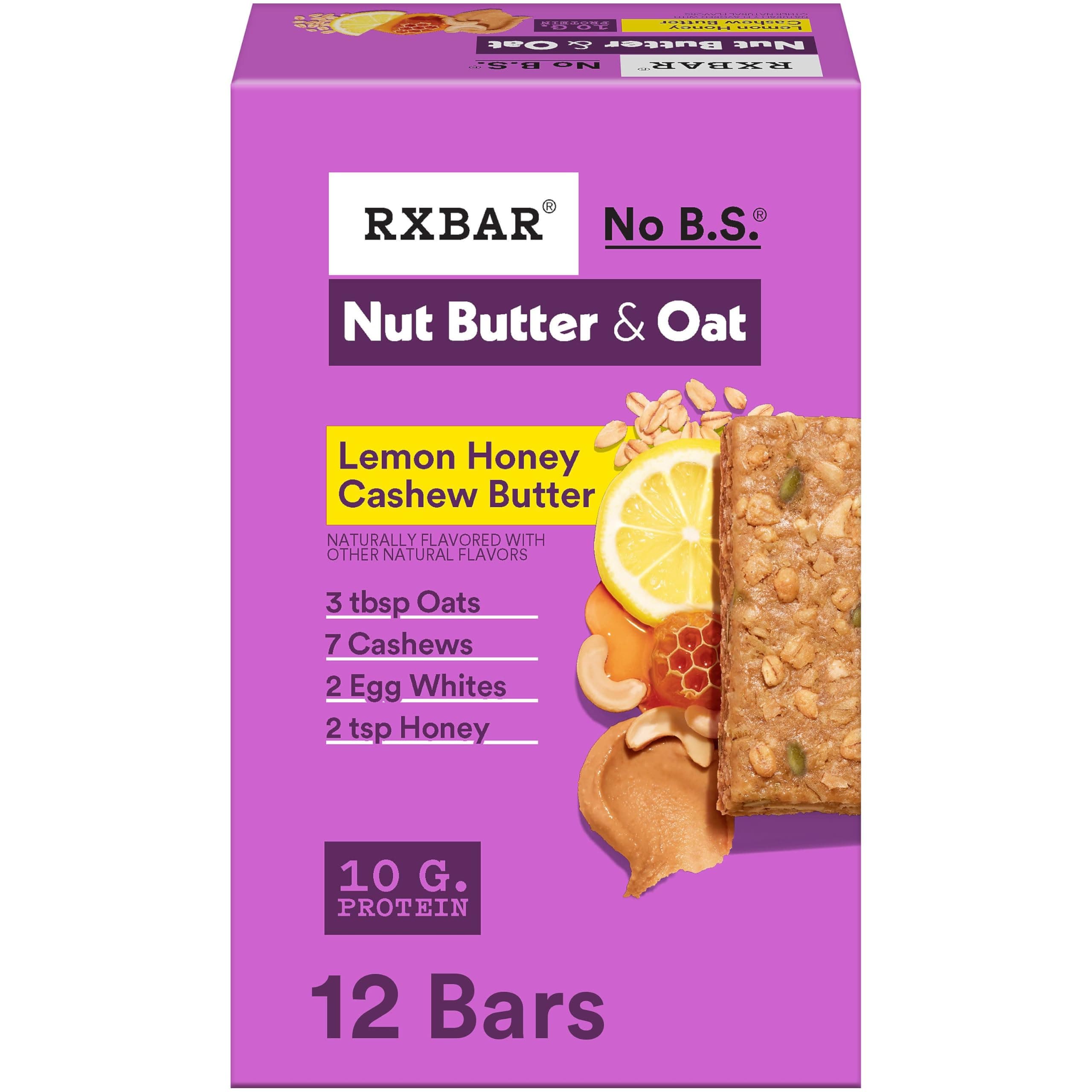 RXBAR Nut Butter and Oat Protein Bars, Protein Snacks, Snack Bars, Lemon Honey Cashew Butter, 23.2oz Box (12 Bars)