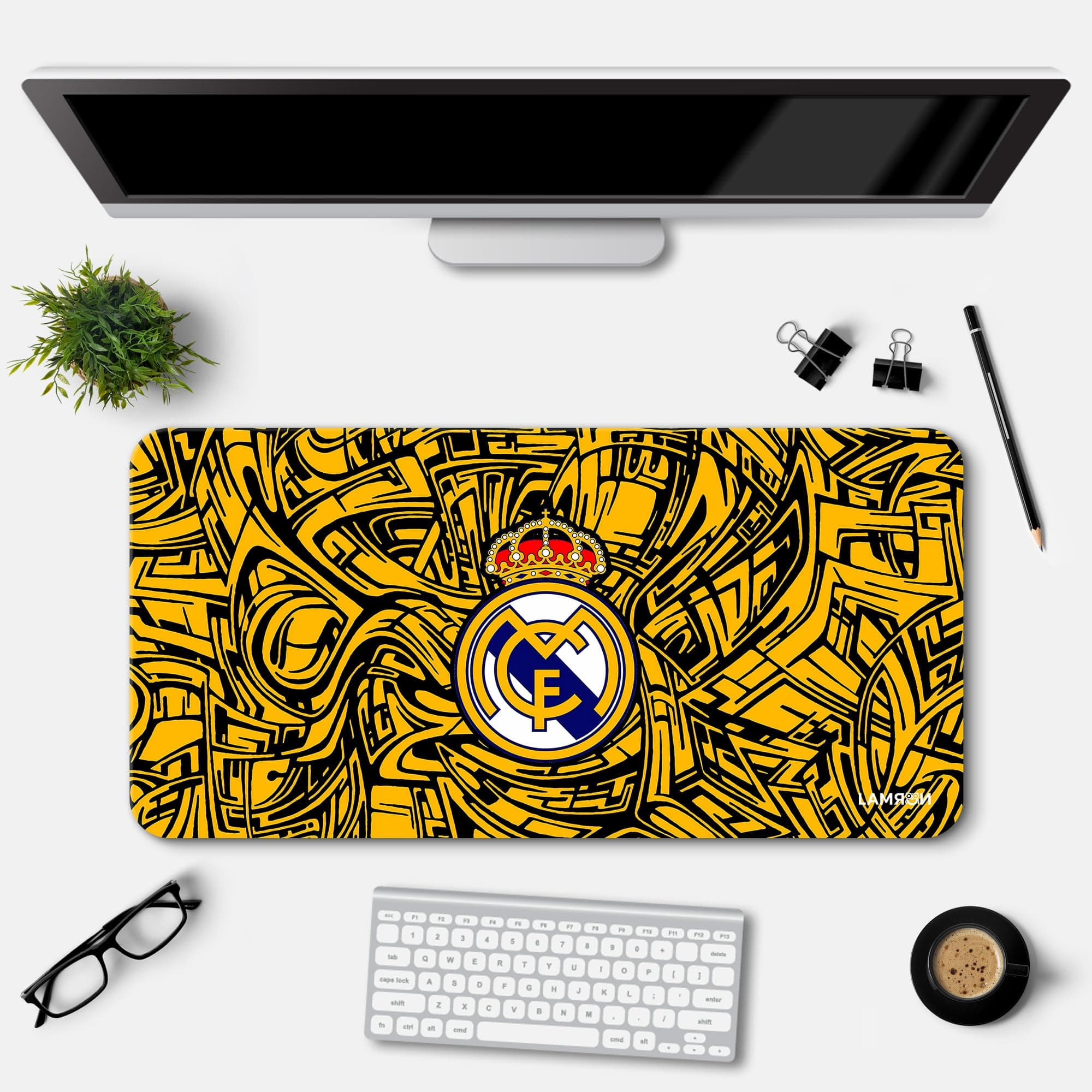 Lamron Real Madrid Football Printed Desk Mat | Deskpad | Mouse Pad | Laptop Mat for Work from Home | Gaming Anime Art Mouse Pad | Computer Table Mat | Deskpad for Office Table (11 x 23 Inch)