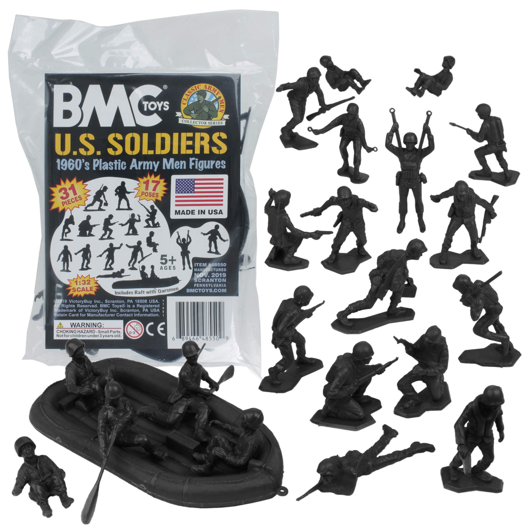 (Black) - Marx Plastic Army Men US Soldiers - Black 31pc WW2 Figures - Made in USA