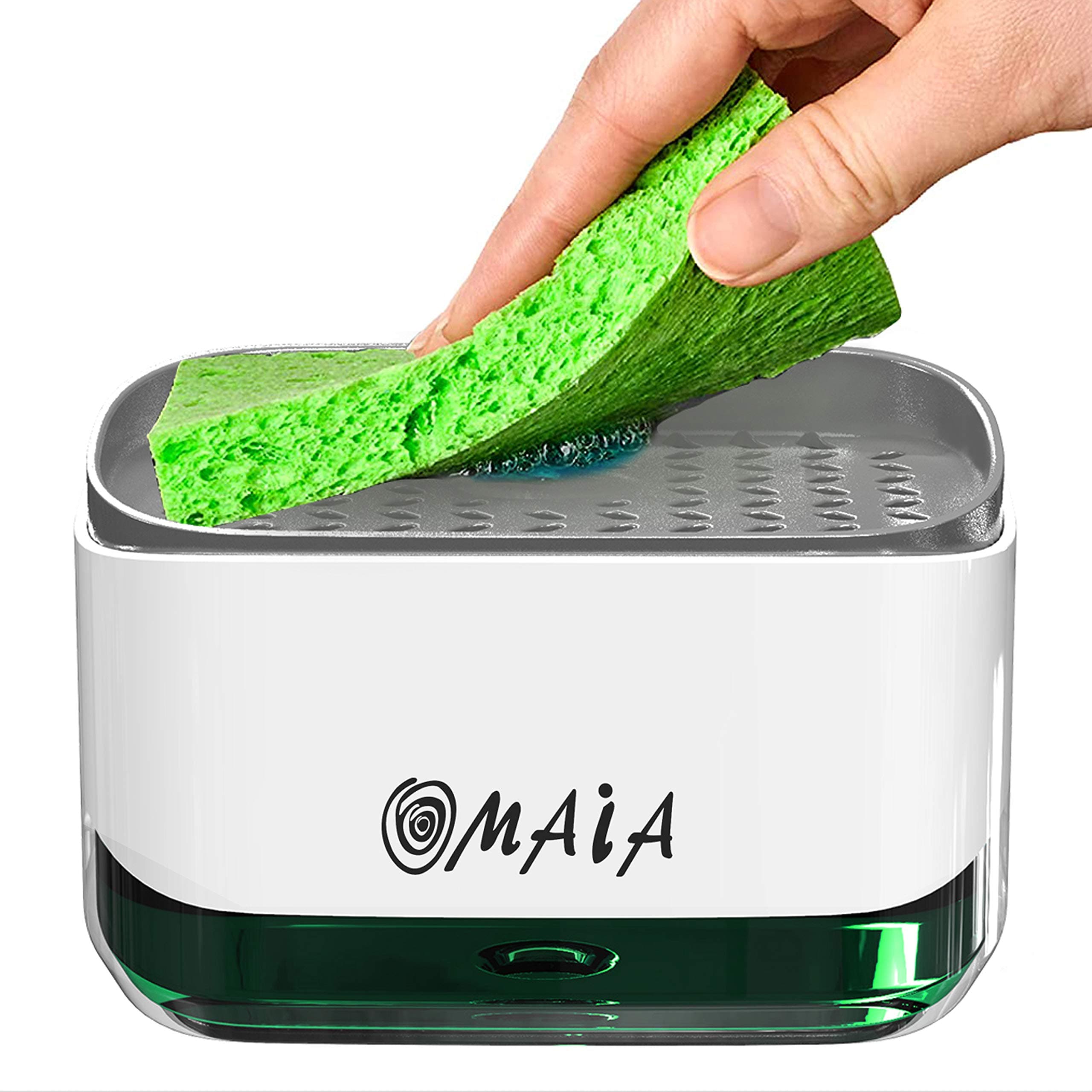 OMAIA 2-in-1 Kitchen Soap Dispenser with Sponge Holder - dishwashing Liquid Dispenser for Kitchen - Smart Kitchen Gadgets 2023 - Sink Countertop Organizer - Dish soap Dispenser for Kitchen Sink…