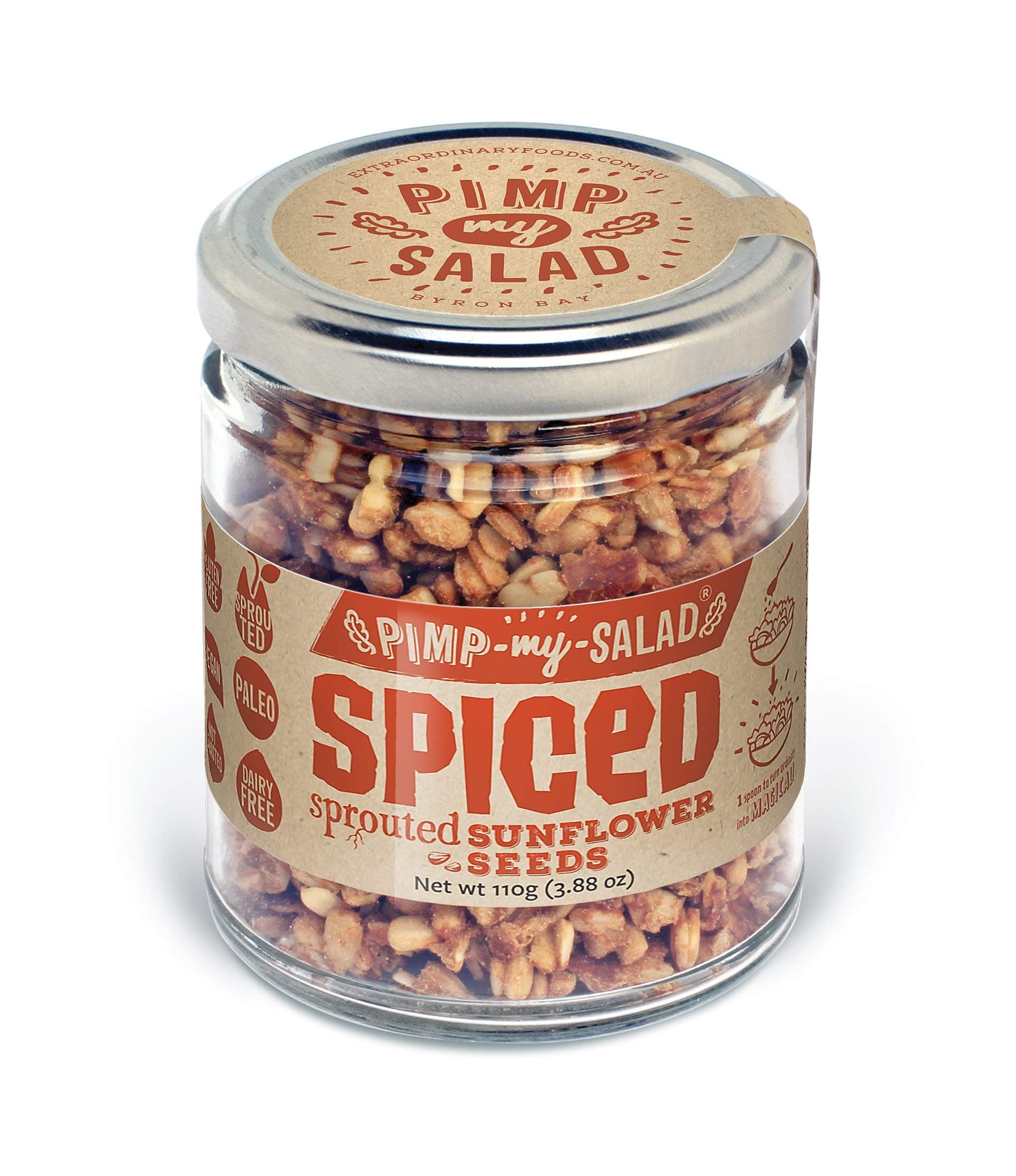 PIMP MY SALAD Vegan Spiced Sprouted Sunflower Seeds | Keto, Gluten Free, Paleo, Dairy-Free | Spicy & Crunchy Meal & Salad Toppers Made with Whole Food Ingredients | Eco Jar | 3.88 oz