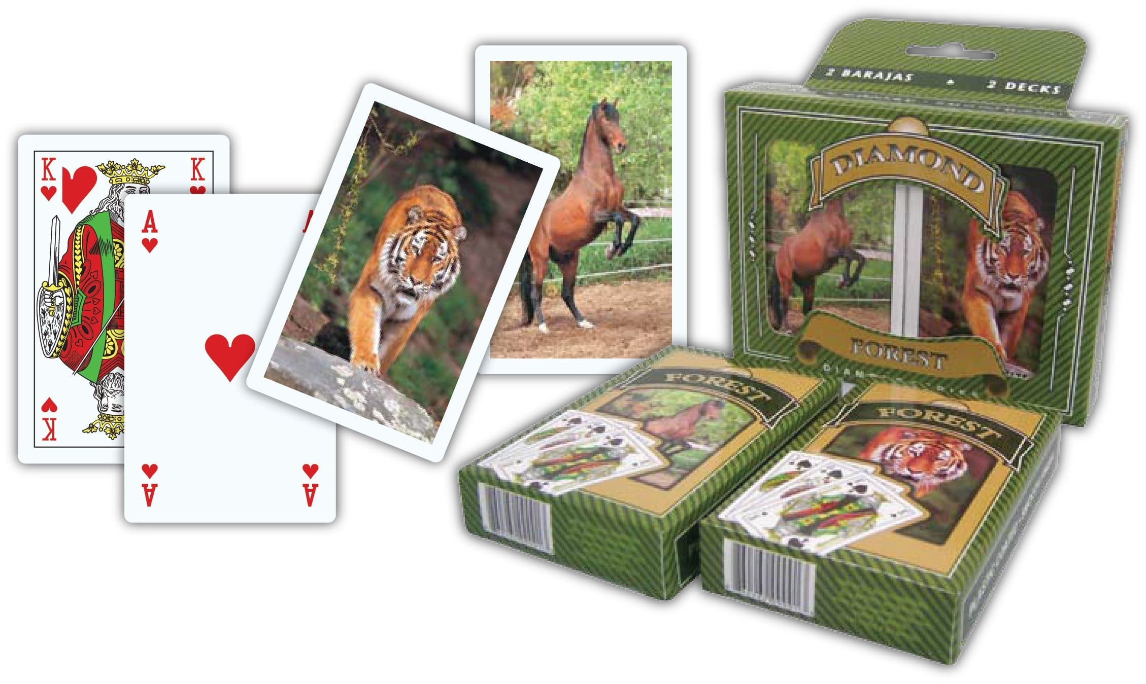 The Ace Card Company 4 Decks of 100% Waterproof Plastic Playing Cards - Bridge Size - Casino Quality Cards for Black Jack, Rummy, Euchre, Magic Props (Forest)