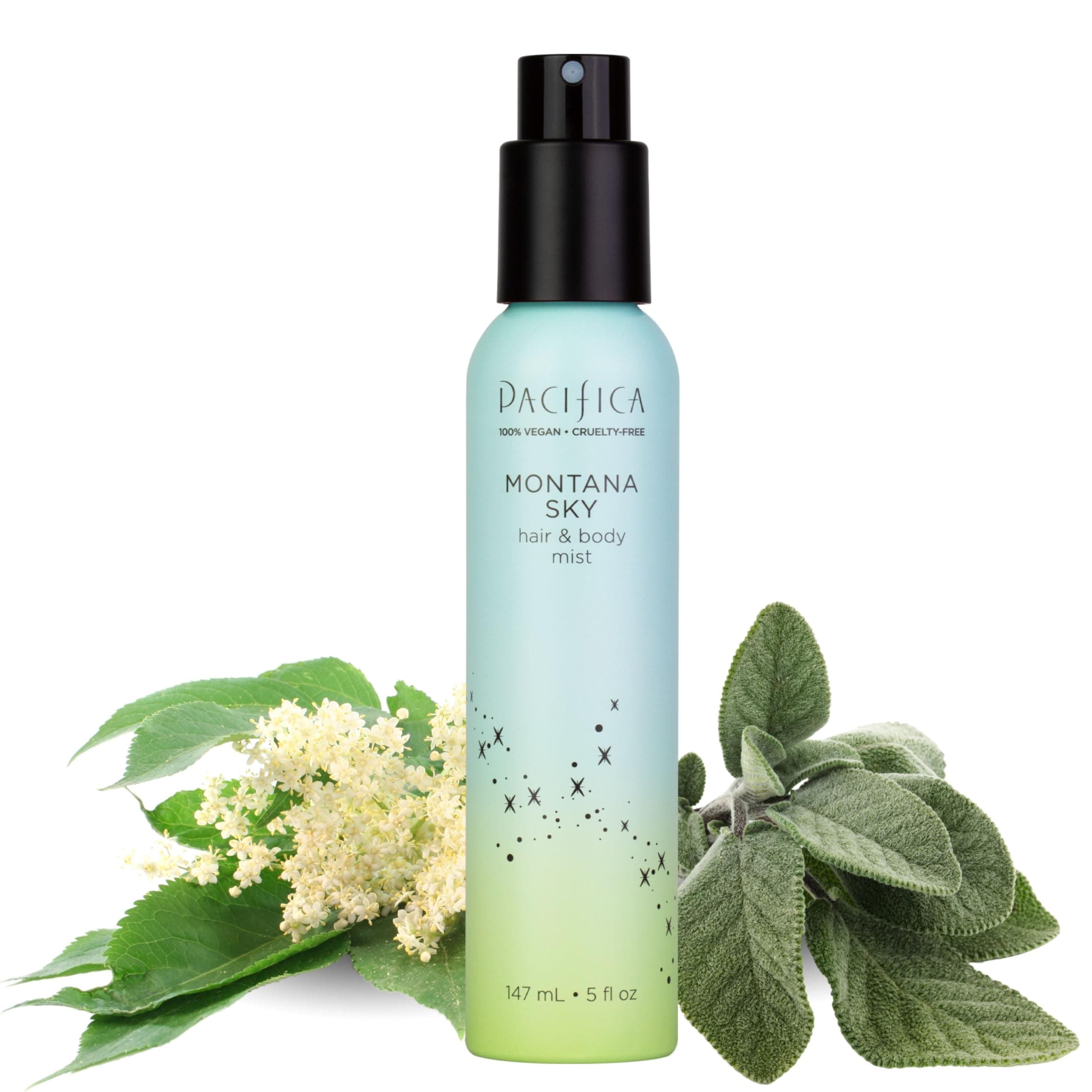 Pacifica Hair Mist Perfume & Full Body Spray for Women - Montana Sky Body Mist Fragrance w/Cedarwood, Elderflower, Black Pepper, Sage & Sandalwood Clean Beauty Alcohol-Free, Vegan & Cruelty-Free 5 oz | for Women, Clean Beauty, Alcohol-Free, Vegan, Cruelty-Free