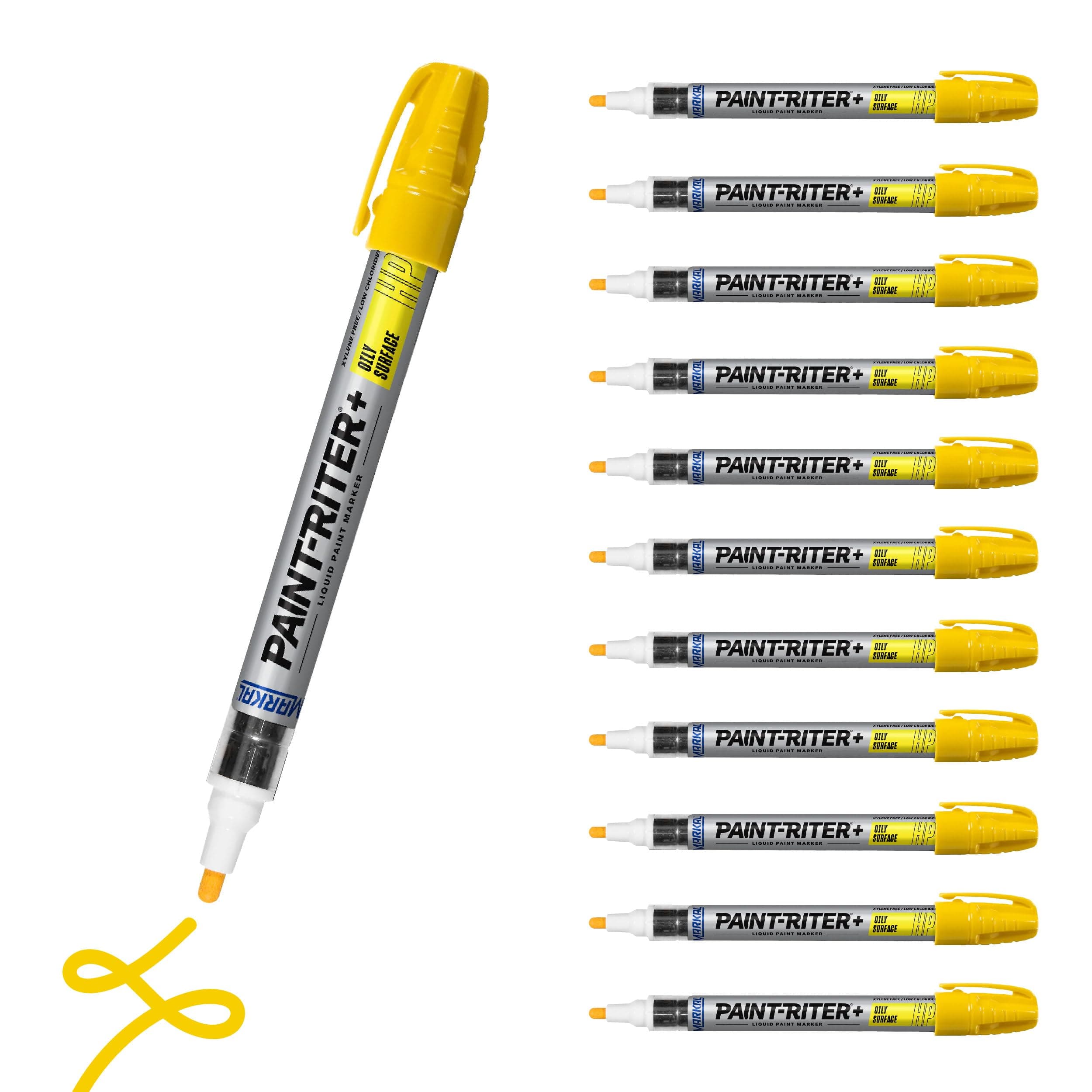 96961 Paint-Riter+ Oily Surface Liquid Paint Marker, Versatile Surface Compatibility, Bold Mark Size 1.8", Yellow 12-Pack