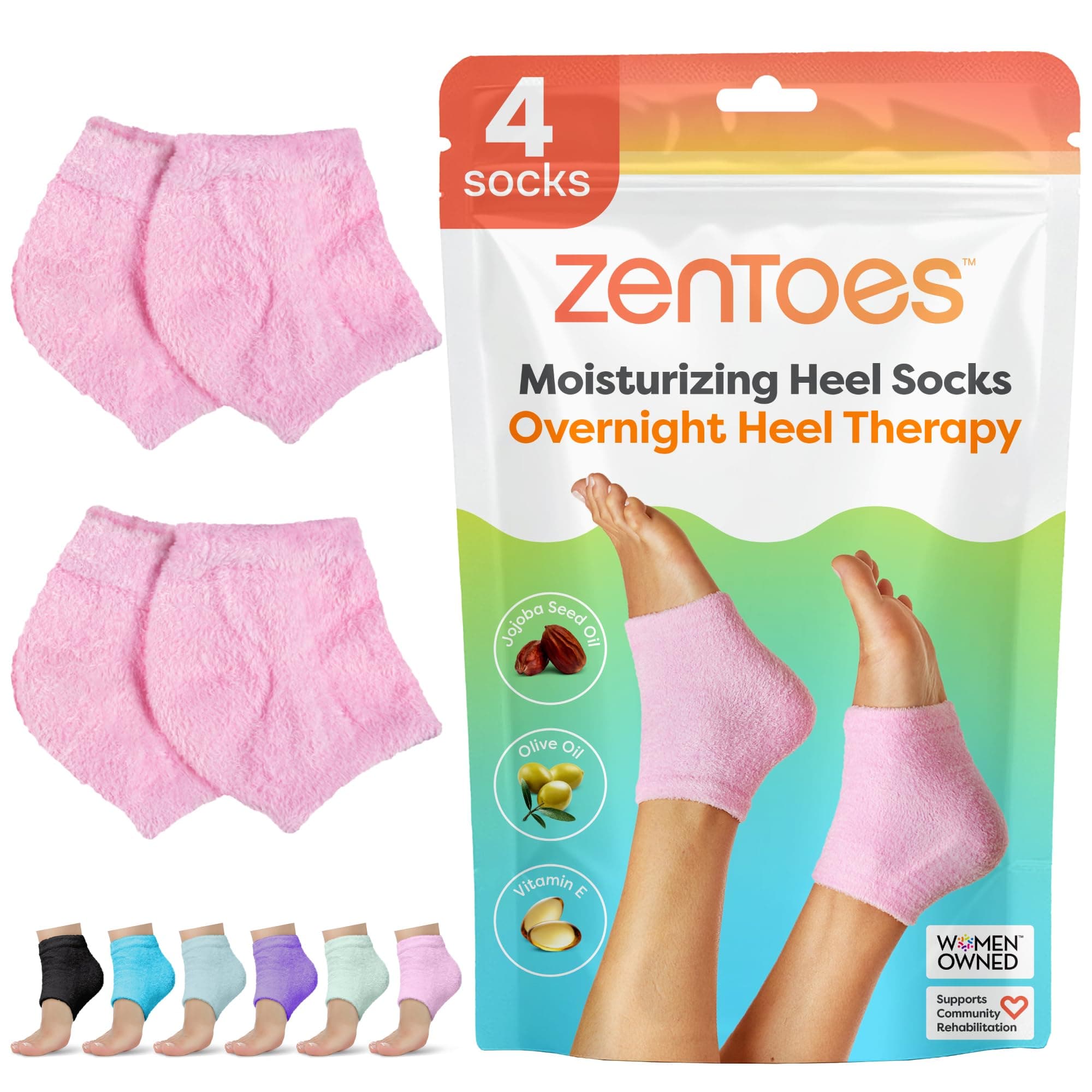 ZenToes Moisturizing Heel Socks 2 Pairs Gel Lined toeless spa Socks to heal and Treat Dry, Cracked Heels (Fuzzy, Pink)