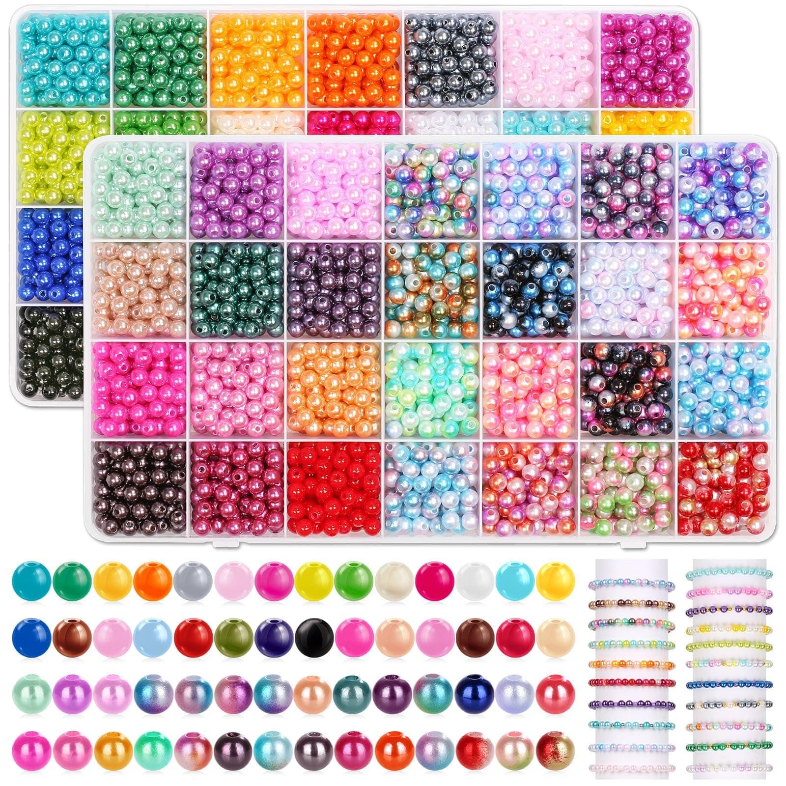 4500Pcs 6mm Pearl Beads for Bracelets Making 56 Colors, Small Round Pearl Bracelet Beads for Crafts, Jewelry, Necklace Earrings Bracelets