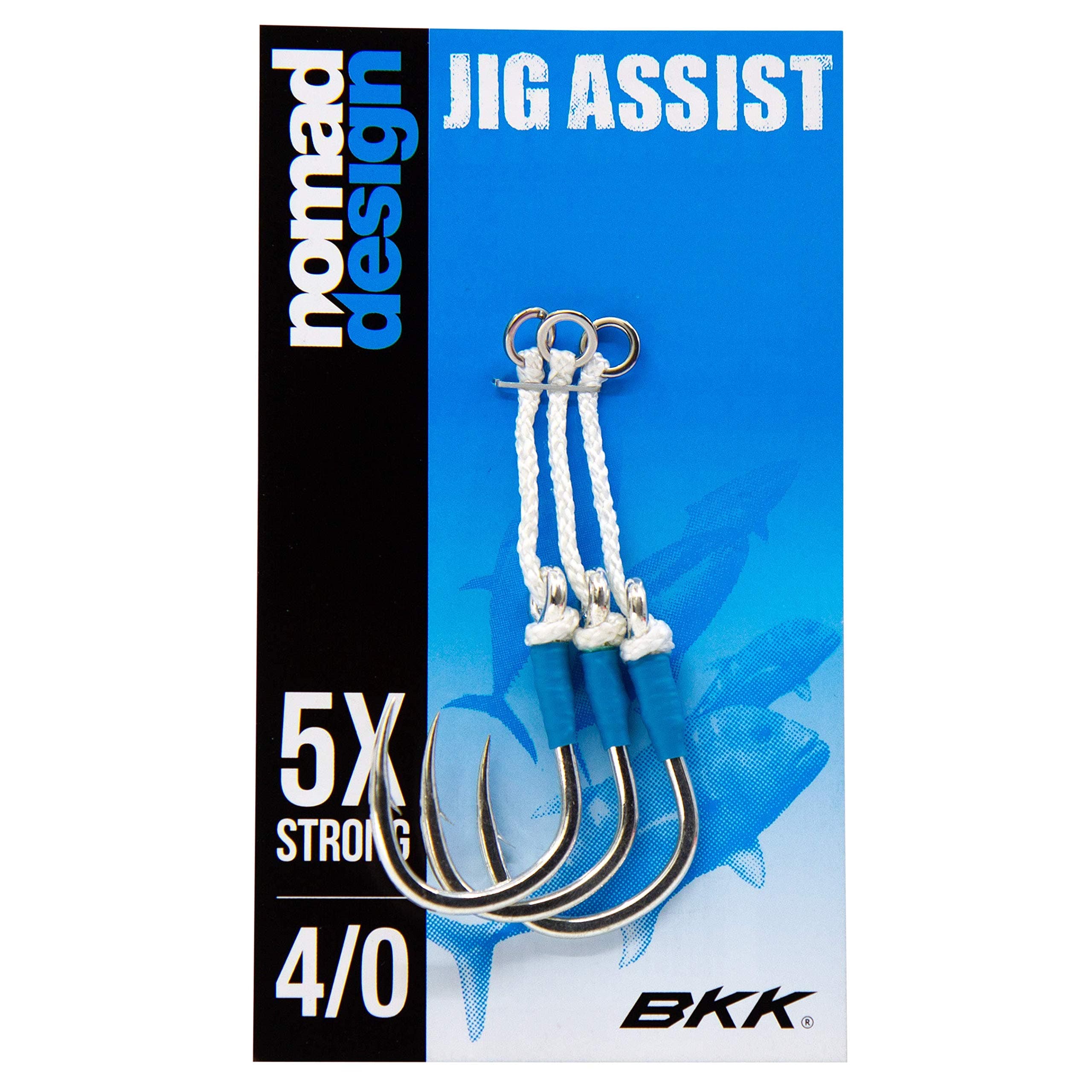 Nomad Design Jigging Assist Super Strong BKK Hooks, with Heavy Duty Solid Rings and Assist Cord, Pack of 3, Multiple Sizes