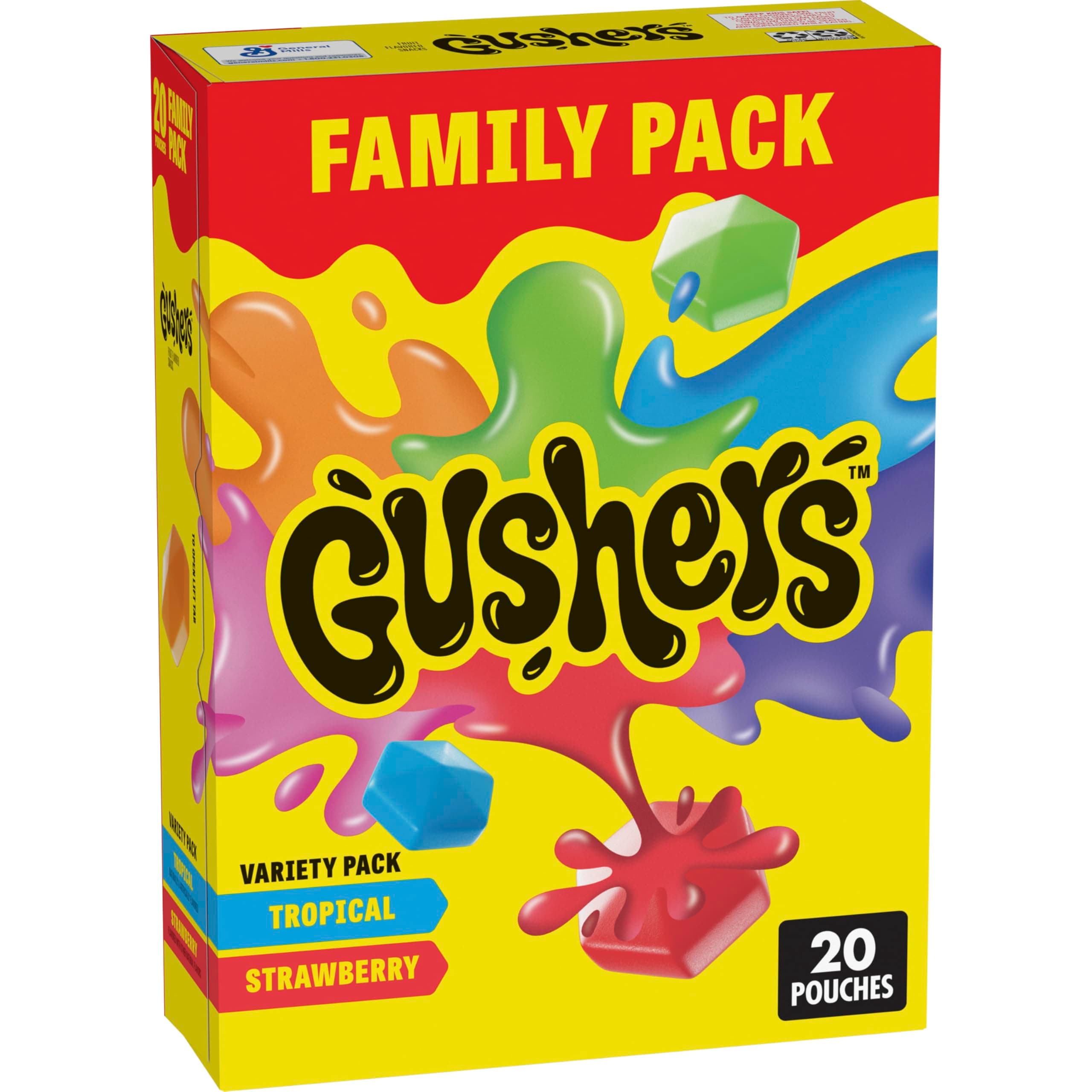 - Gushers Fruit Flavored Snacks, Tropical and Strawberry Flavors, Family Pack, 20 Ct, 16 oz