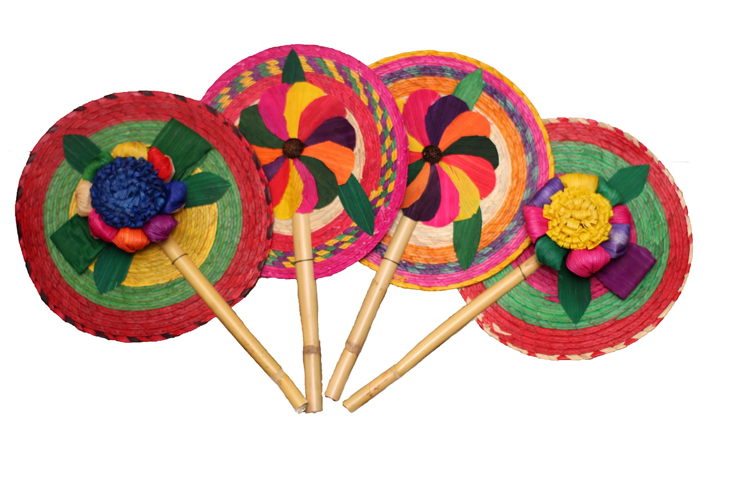 4 Pack - 13’’ Mexican Party Decoration Supply - Authentic Handmade Mexican HandFan Palm Set, Floral Handfan, Fiesta Party 5 de Mayo - Perfect Wedding Favor Fans and Party Decoration