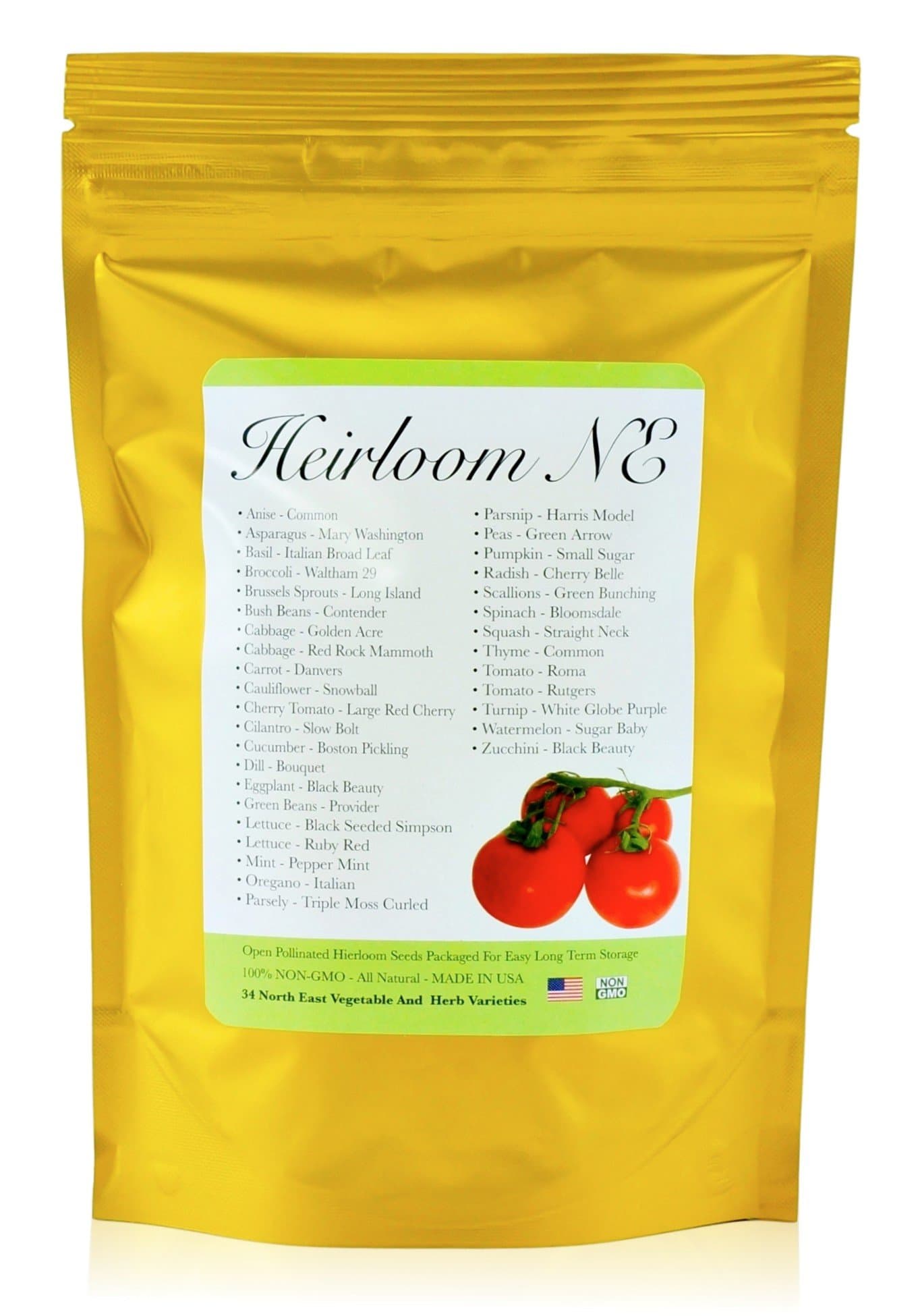 Heirloom Seed Bank with 34 Varieties of Herb and Vegetable Seeds, 2019-2020 Stock for North Eastern US Gardeners. 100% Non GMO Open Pollinated Non-Hybrid